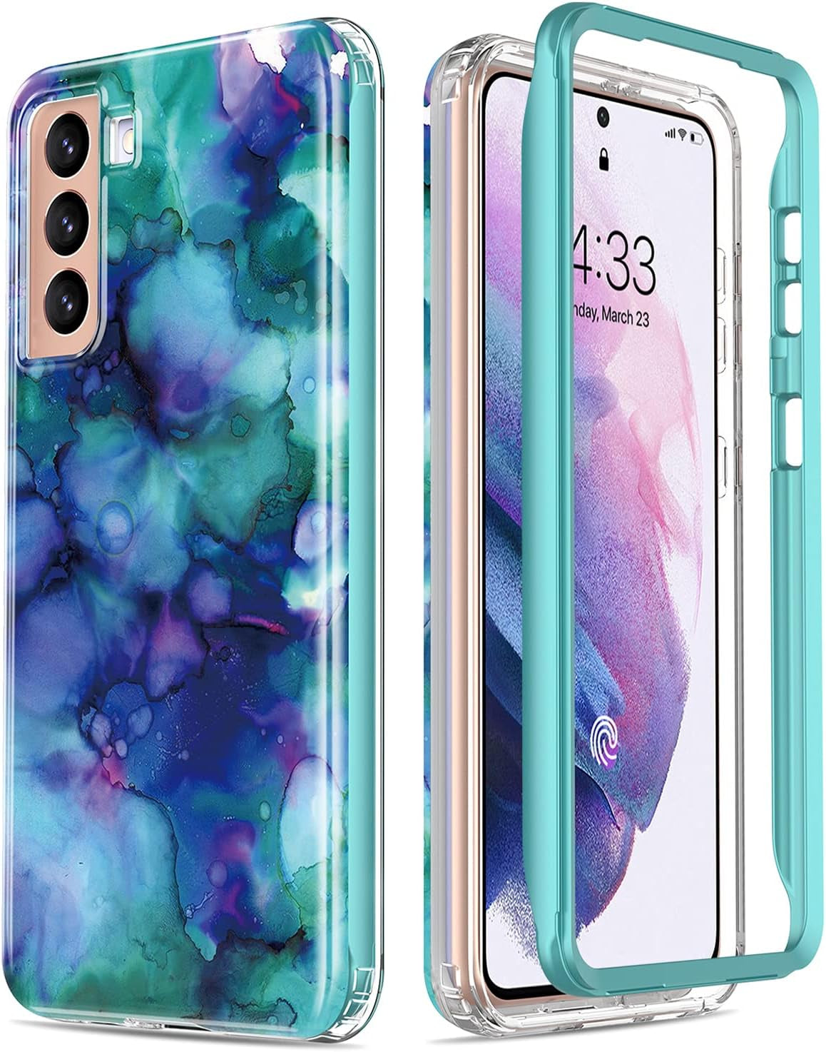 Esdot for Samsung Galaxy S21 Case,Military Grade Passing 21Ft Drop Test,Rugged Cover with Fashionable Designs for Women Girls,Shockproof Protective Phone Case for Galaxy S21 6.2" Flower Garden  Esdot Opal Marble Purple  