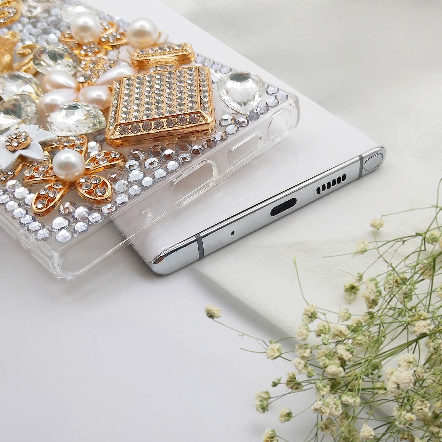 Guppy for Galaxy Note 20 Ultra Case Women Luxury 3D Bling Shiny Rhinestone Diamond Crystal Pearl Handmade Pendant Iron Tower Pumpkin Car Flowers Soft Protective Anti-Fall Case for Galaxy Note 20 Ultra  Guppy   