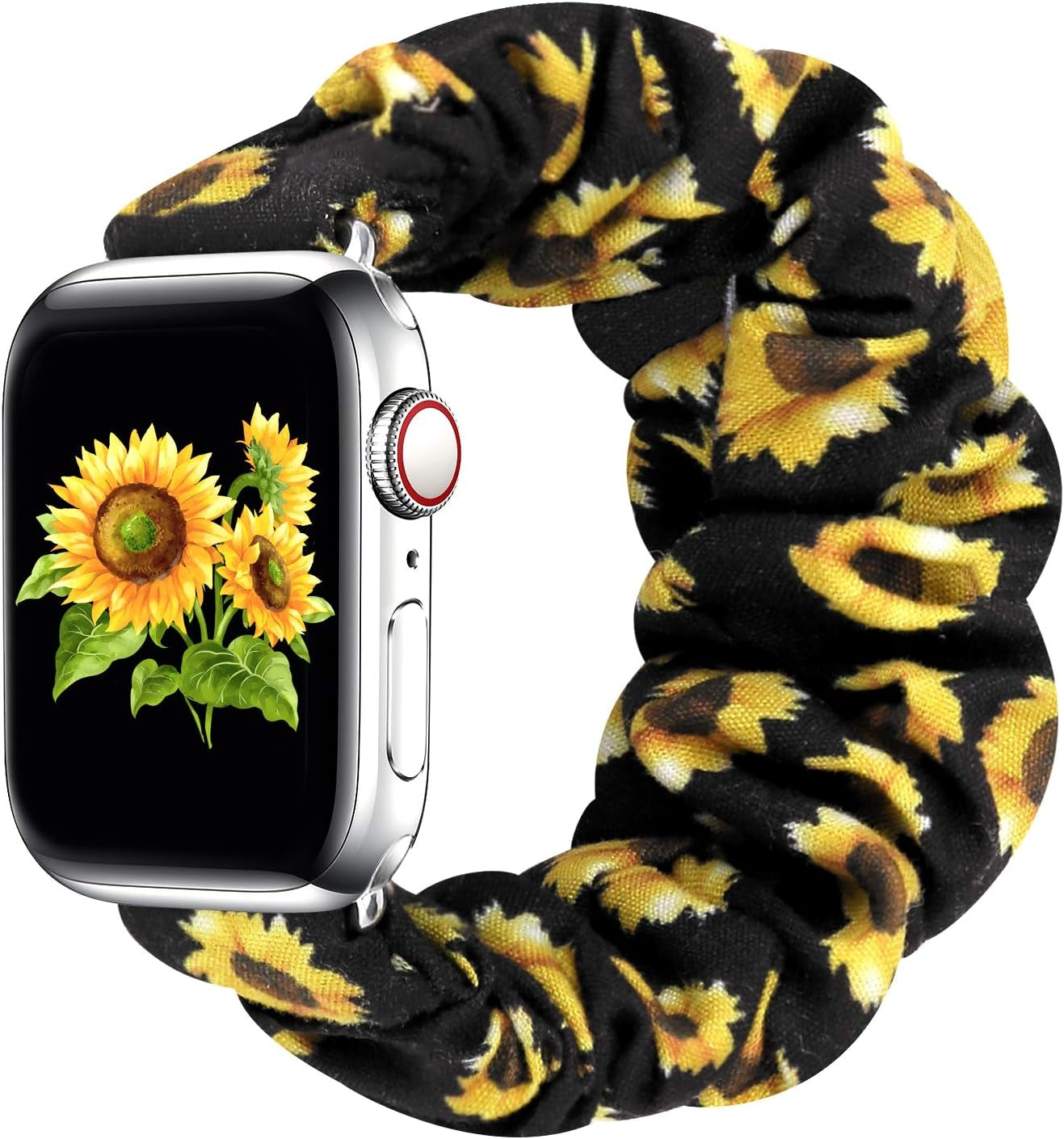 Greatfine Compatible for Apple Watch Band Scrunchie 38Mm 40Mm 41Mm 42Mm 44Mm 45Mm,Soft Elastic Scrunchie Watch Bands,With Iwatch Series 8 7 6 SE 5 4 3 2 1 Ultra,Replacement Wristband for Women(S/M)  HSELE D-Sunflower 42mm/44mm/45mm-S/M 