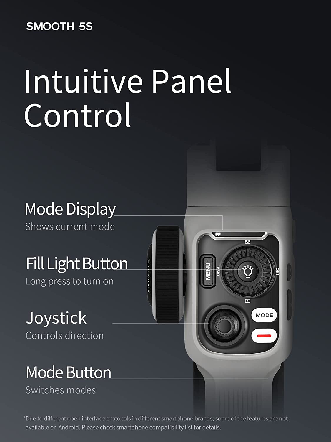 Zhiyun Smooth 5S Gimbal Stabilizer, Upgrated Smooth 5 Phone 3-Axis Handheld Smartphone Gimbal for Iphone Android with Built in LED Fill Light, Grip Tripod (Gray Combo)  ZHIYUN   