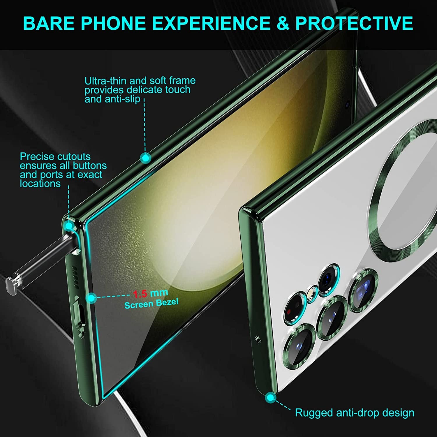 Sheheme for Samsung Galaxy S23 Ultra Magsafe Case with Camera Lens Protector,Magnetic Clear Case for S23 Ultra,Full Protection Plating Anti-Scratch Slim Thin Case Cover,Green  SHEHEME   
