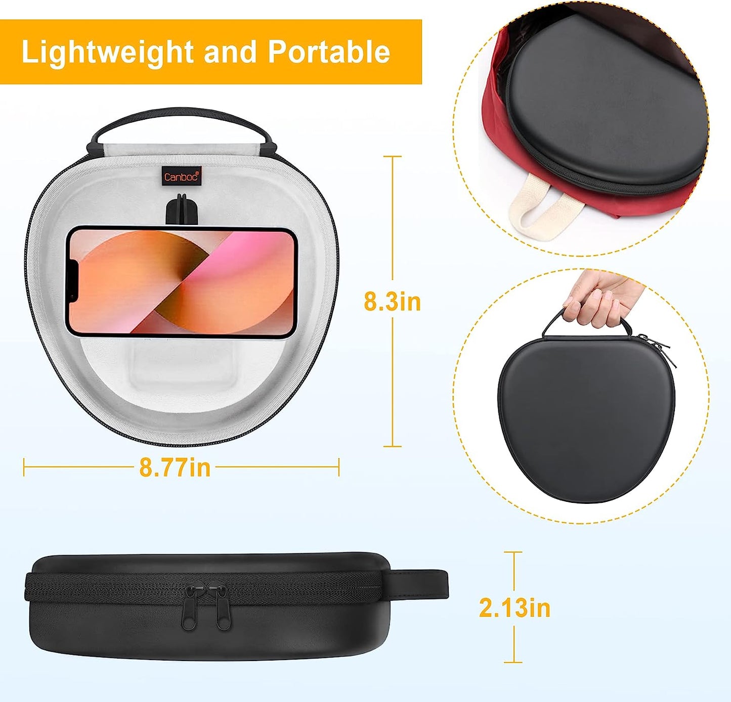 Canboc Hard Case for New Apple Airpods Max Headphone Supports Sleep Mode,Travel Carrying Storage Airpods Max Bag, Extra Space Fits Cable, Charger, Black  Canboc   