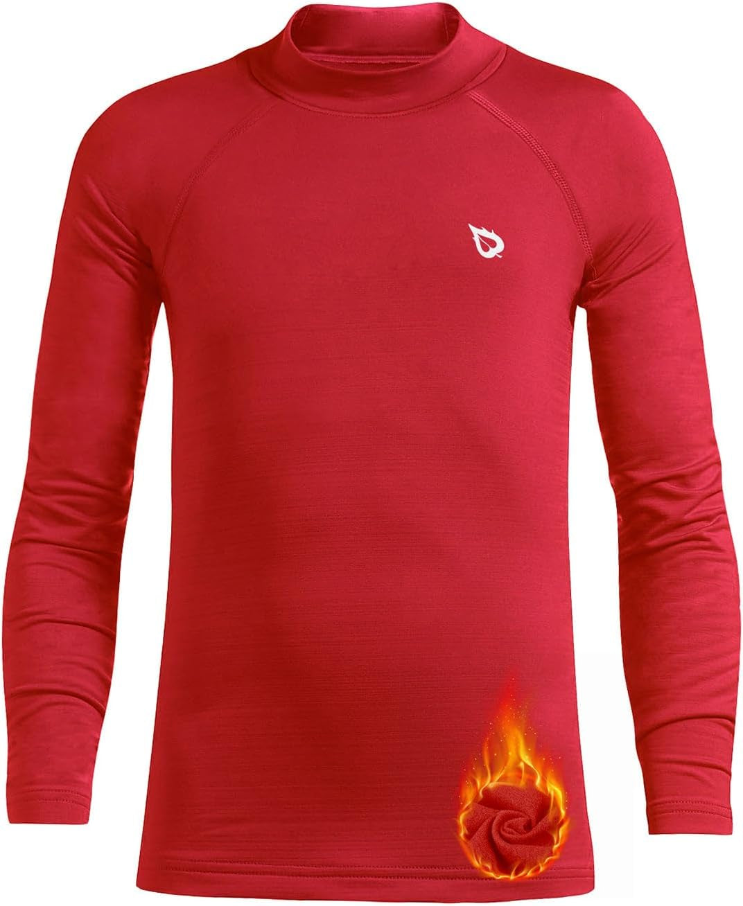 BALEAF Boys Thermal Compression Shirts Youth Long Sleeve Fleece Base Layer Soccer Football Cold Gear  BALEAF Red(Fleece Lined) Mock Neck X-Large
