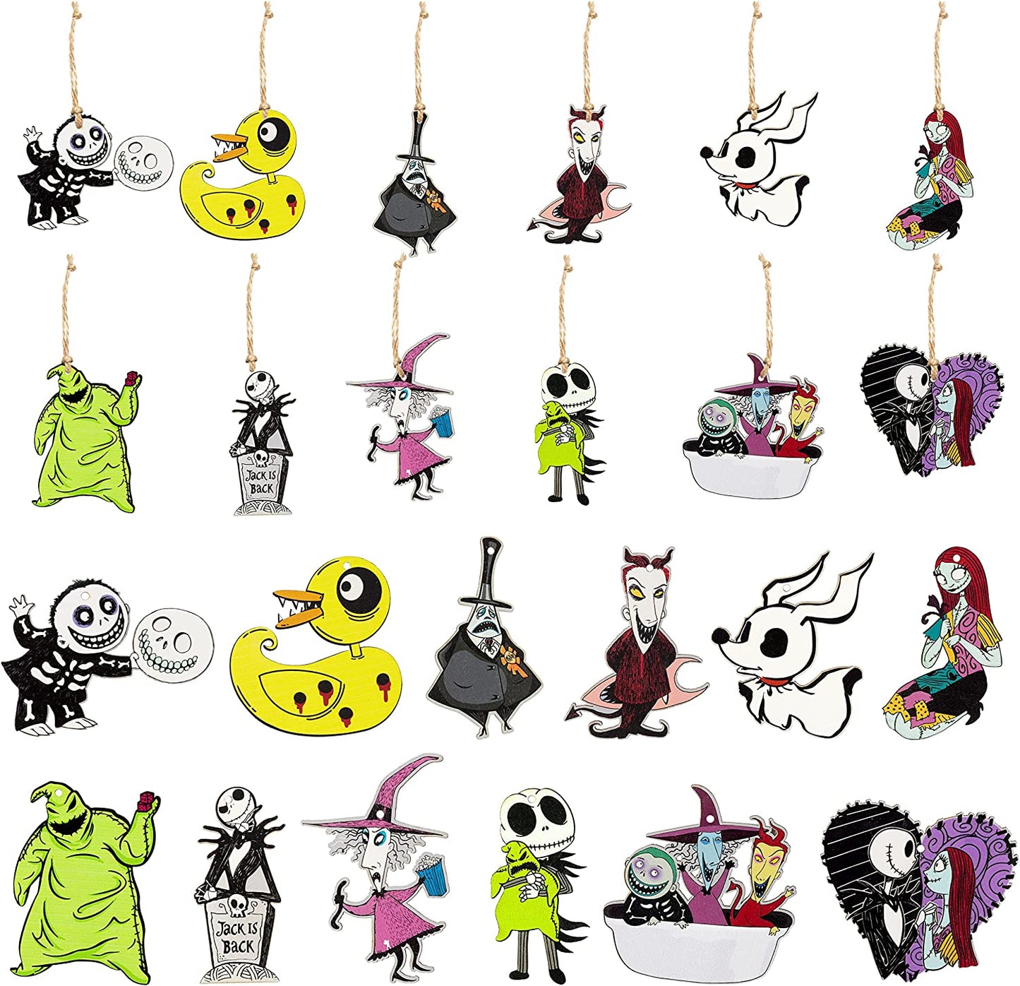 37Pcs Halloween Christmas Nightmare Sally Wooden Hanging Ornament Decoration, Halloween Witch Pumpkin King Jack Ghoul Zombie Bride Theme Party Decor for Jack and Sally Halloween Party Supplies  RicaBili   