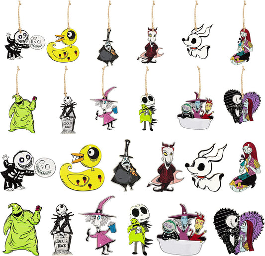 37Pcs Halloween Christmas Nightmare Sally Wooden Hanging Ornament Decoration, Halloween Witch Pumpkin King Jack Ghoul Zombie Bride Theme Party Decor for Jack and Sally Halloween Party Supplies  RicaBili   