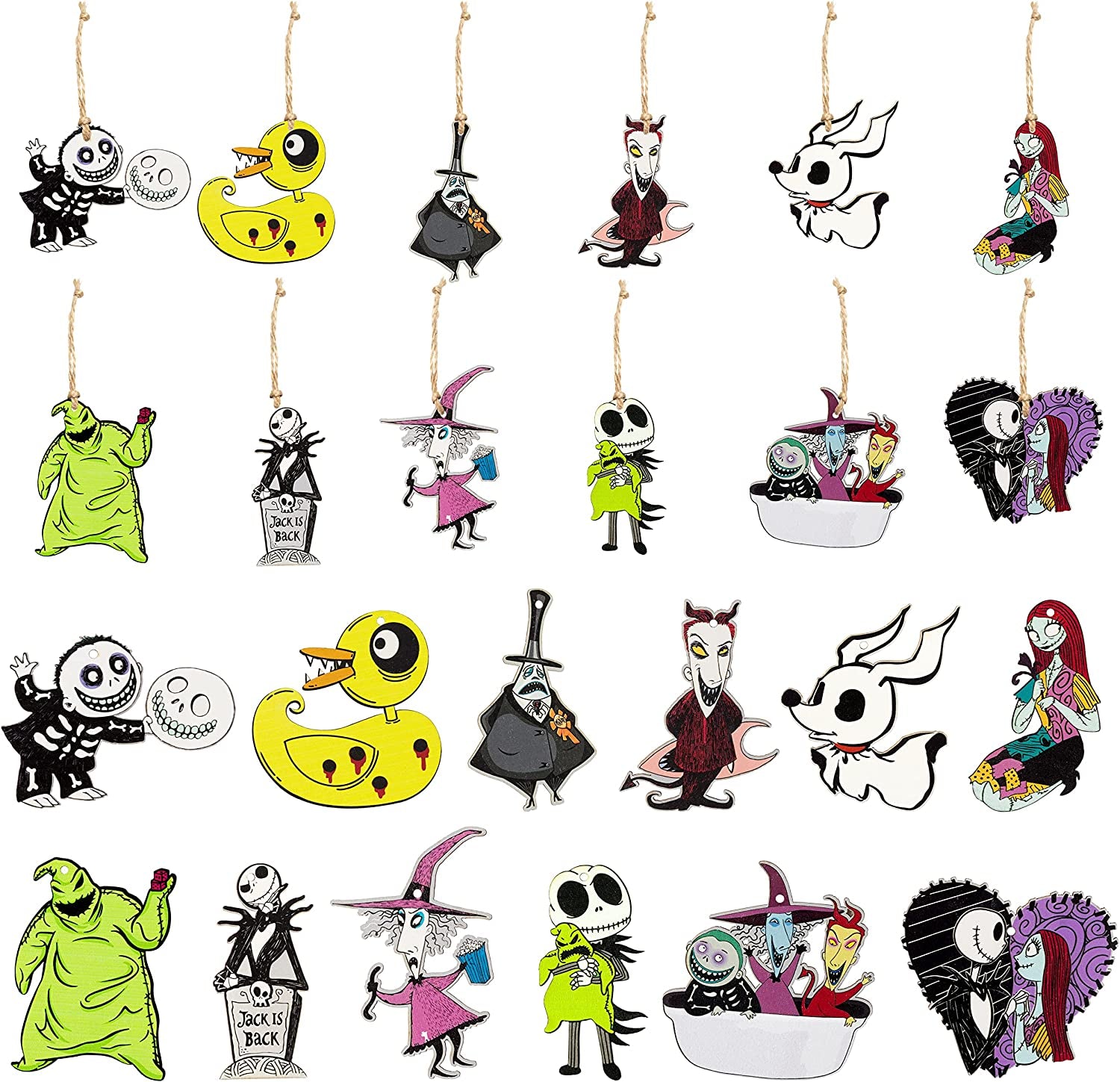 37Pcs Halloween Christmas Nightmare Sally Wooden Hanging Ornament Decoration, Halloween Witch Pumpkin King Jack Ghoul Zombie Bride Theme Party Decor for Jack and Sally Halloween Party Supplies  RicaBili   