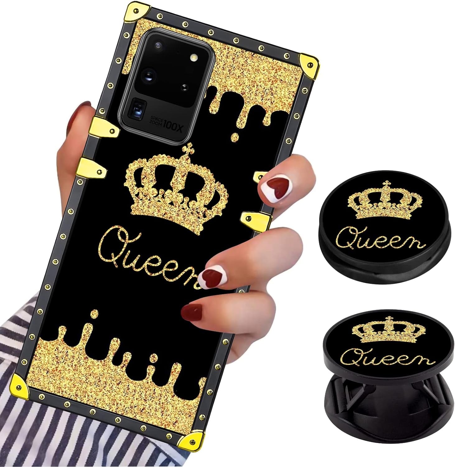 LSL Compatible with Samsung Galaxy Note 20 5G Square Phone Case, Queen Golden Crown Luxury TPU Plating Corner Shockproof Protection Cover for Women Girls, for Samsung Galaxy Note 20 5G  LSL For Samsung Galaxy S20 Ultra  