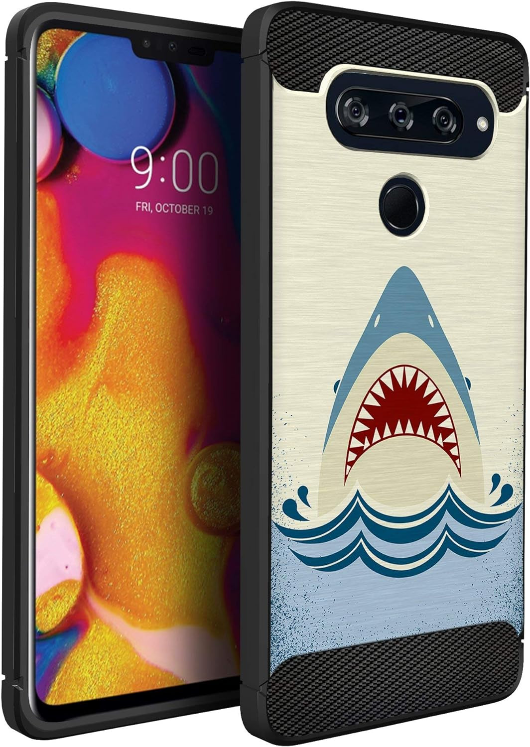 Casesondeck Case Compatible with LG V40 Thinq, Slim Precise Fit TPU Case, Scratch Protection and Unique Design (Shark Attack)  CasesonDeck   