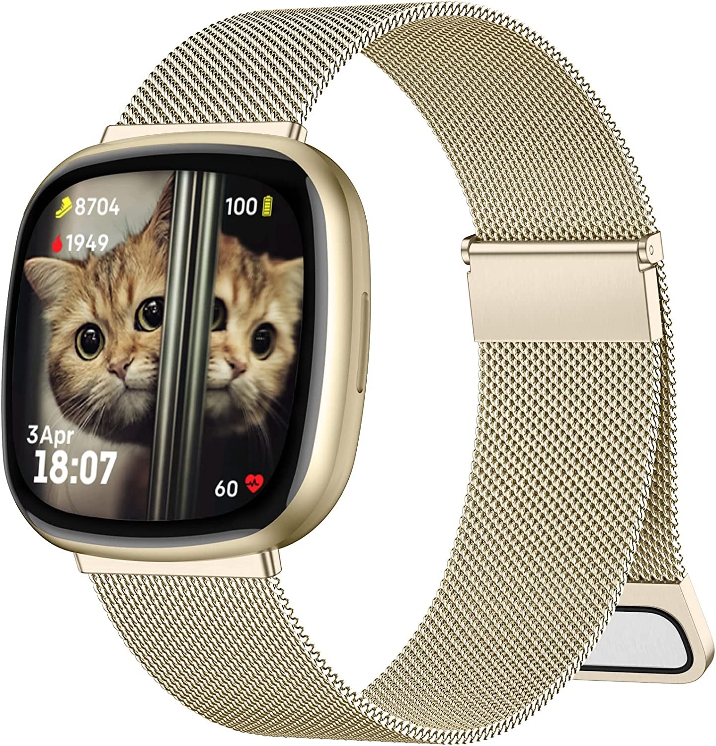 Zedoli Bands Only Compatible with Fitbit Sense 2/Versa 4 and Fitbit Sense/Versa 3 Four Models, Stylish Fashionable Stainless Steel Milanese Metal Loop Wristbands Replacement Bands Women Men, Colorful  Zedoli Champagne Gold Large 