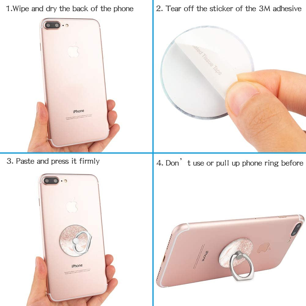 4-Pack Phone Ring Holder 360 Rotation Finger Stand Grip Kickstand for Smartphones and Tablets (Pink Marble)  Houmee   