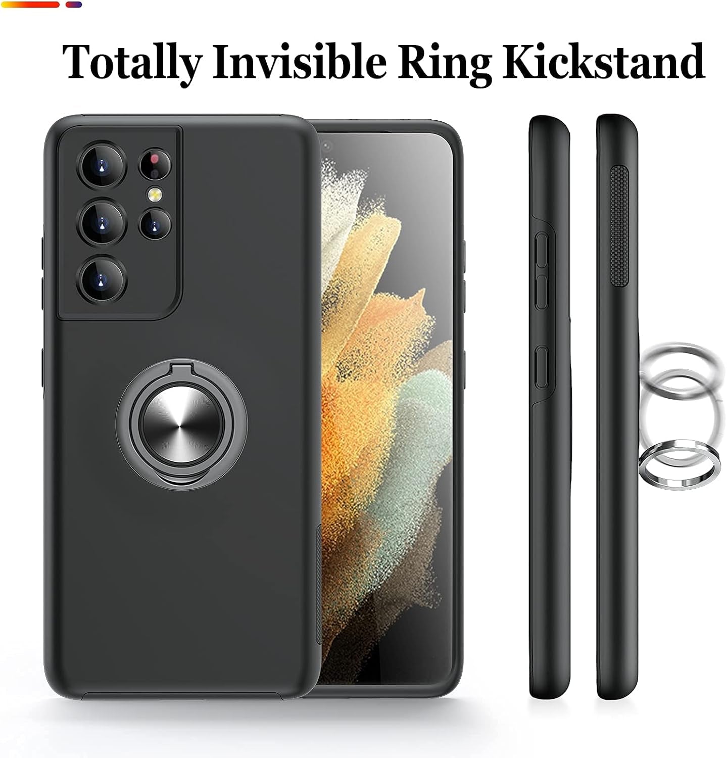 JAME for Samsung Galaxy S21 Ultra Case, [NOT for S21 or S21 Plus], Slim Soft Bumper Protective Case for Samsung S21 Ultra Case, with Invisible Ring Holder Kickstand for Galaxy S21 Ultra Case, Black  XJXIN   