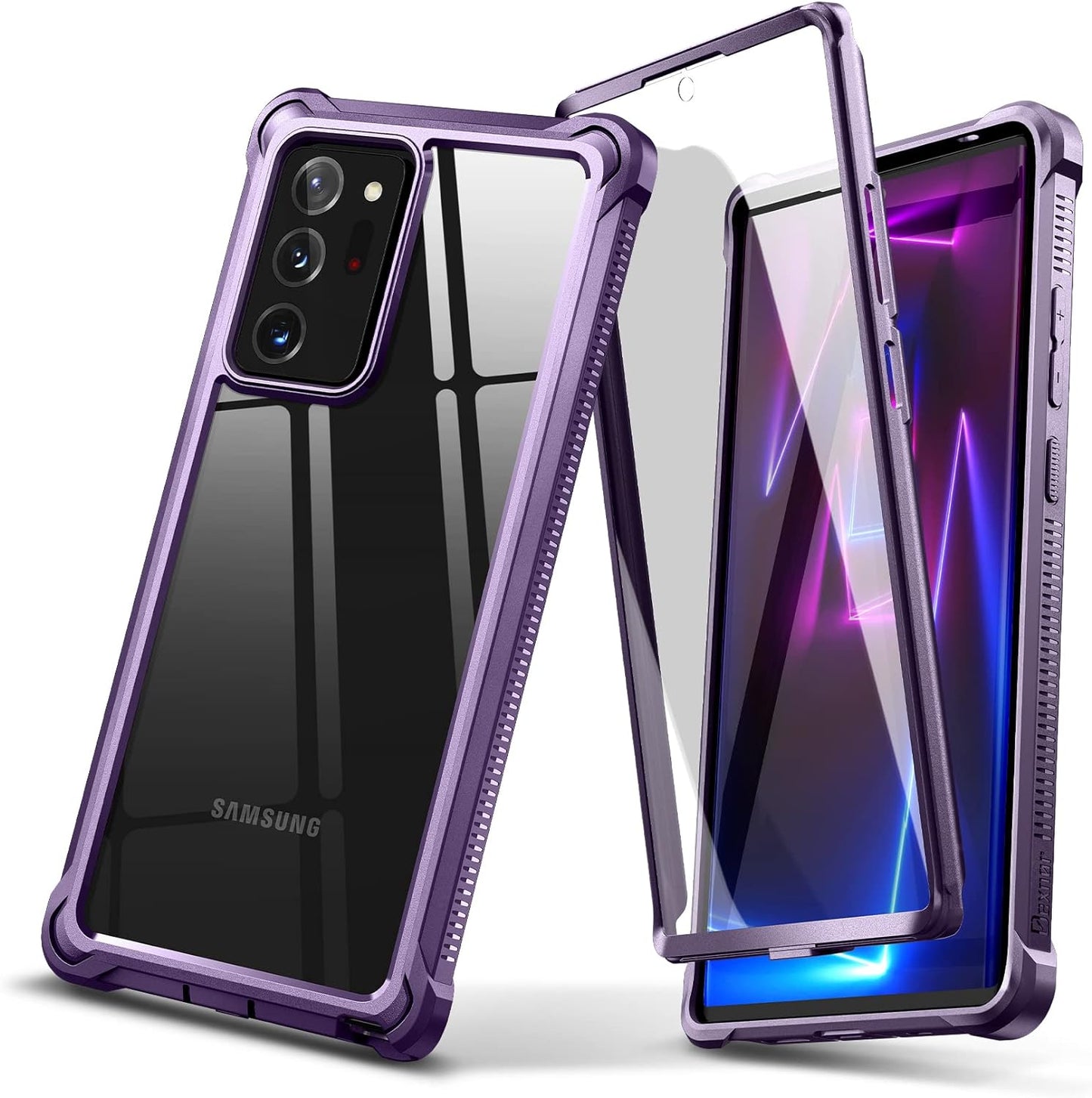 Dexnor for Galaxy Note 20 Ultra Case with Screen Protector Clear 360 Full Body Rugged Protective Shockproof Hard Back Cover Heavy Duty Defender Bumper for Samsung Note 20 Ultra 5G 6.9" - Black  Dexnor Purple  