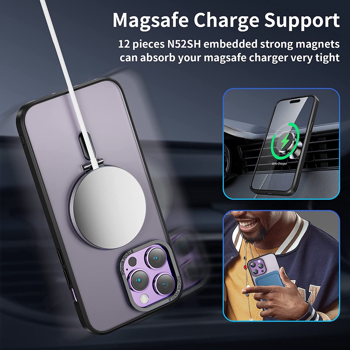 Niufoey Magnetic Stand Case for Iphone 14 Pro Max Case with Invisible Stand,[Compatible with Mag Safe][Translucent Matte Case][Tempered Glass Screen Protector+Camera Lens Protector] 6.7 Inch, Black  niufoey   