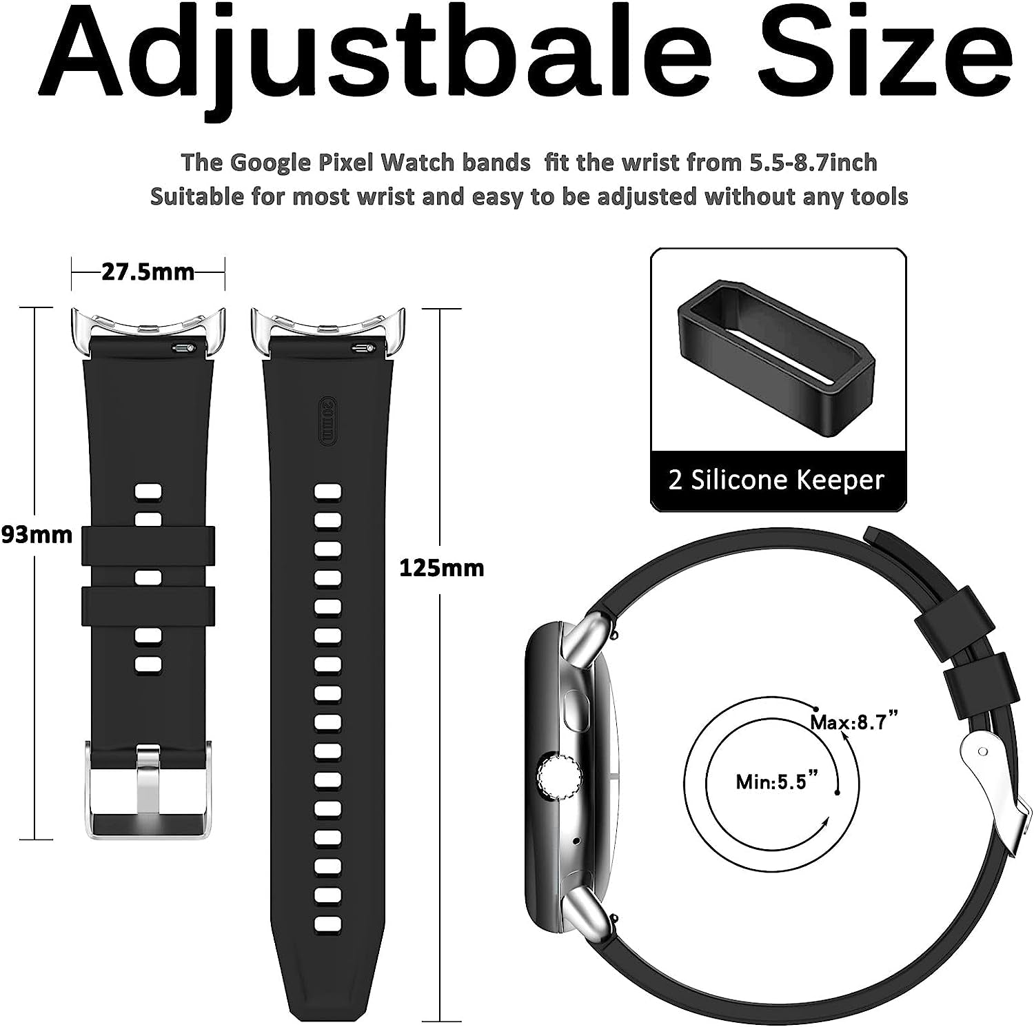 Miimall Compatible for Google Pixel Watch Bands, Pixel Watch Band for Men Women, Waterproof Soft Silicone Strap, Lightweight Sport Wristband Strap for Google Pixel Watch (Black)  Miimall   