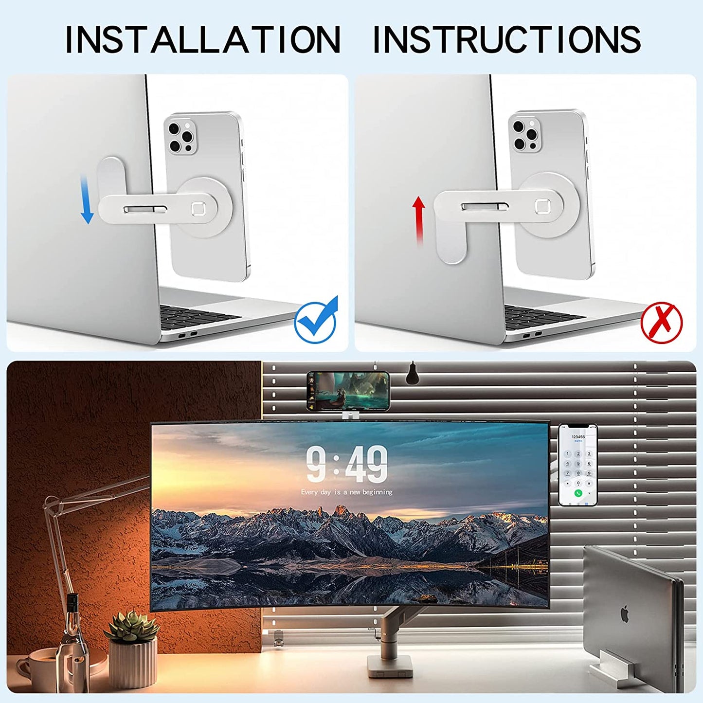 Cham-X Magnetic Phone Holder for Laptop, Adjustable and Foldable Computer or Car Monitor Side Mount, Portable Magsafe Bracket Compatible with Iphone 14/13/12 Series  Cham-X   