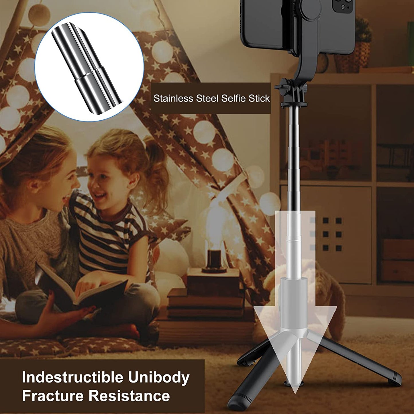 Phone Tripod, 41" Lighted Selfie Stick Phone Tripod Stand, Extendable Tripod Phone Holder, Perfect for Video Recording, Live Streaming, Compatible with Smartphone Camera (Black).  SkyWattz   