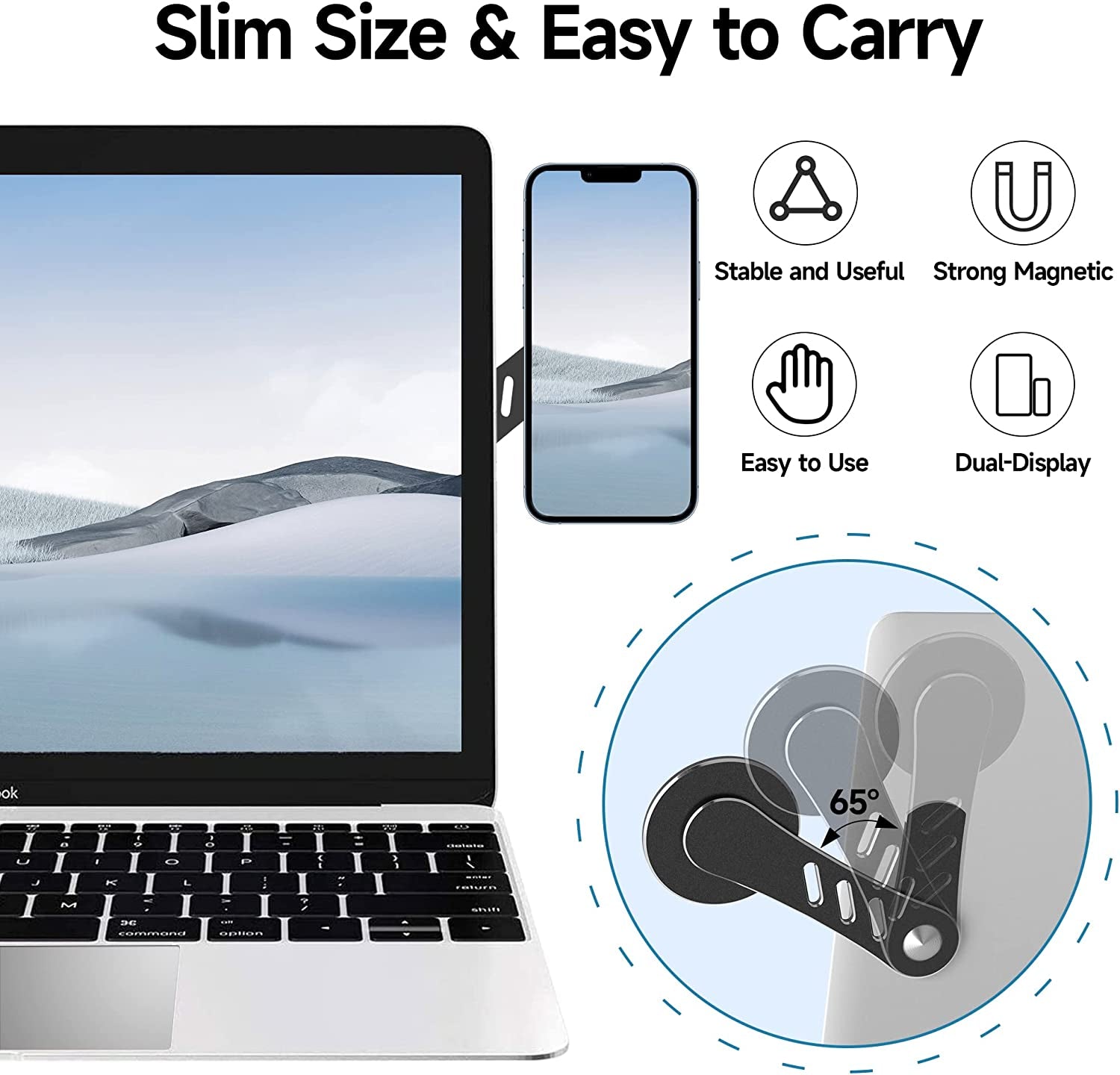 LCYATSI Magnetic Phone Holder, Laptop or Desktop Monitor Side Mount Phone Holder, Slim Portable Foldable Laptop Mount for Iphone 14/13/12 Pro Max Mini Magsafe Case & All Phones, Black  LCYATSI   