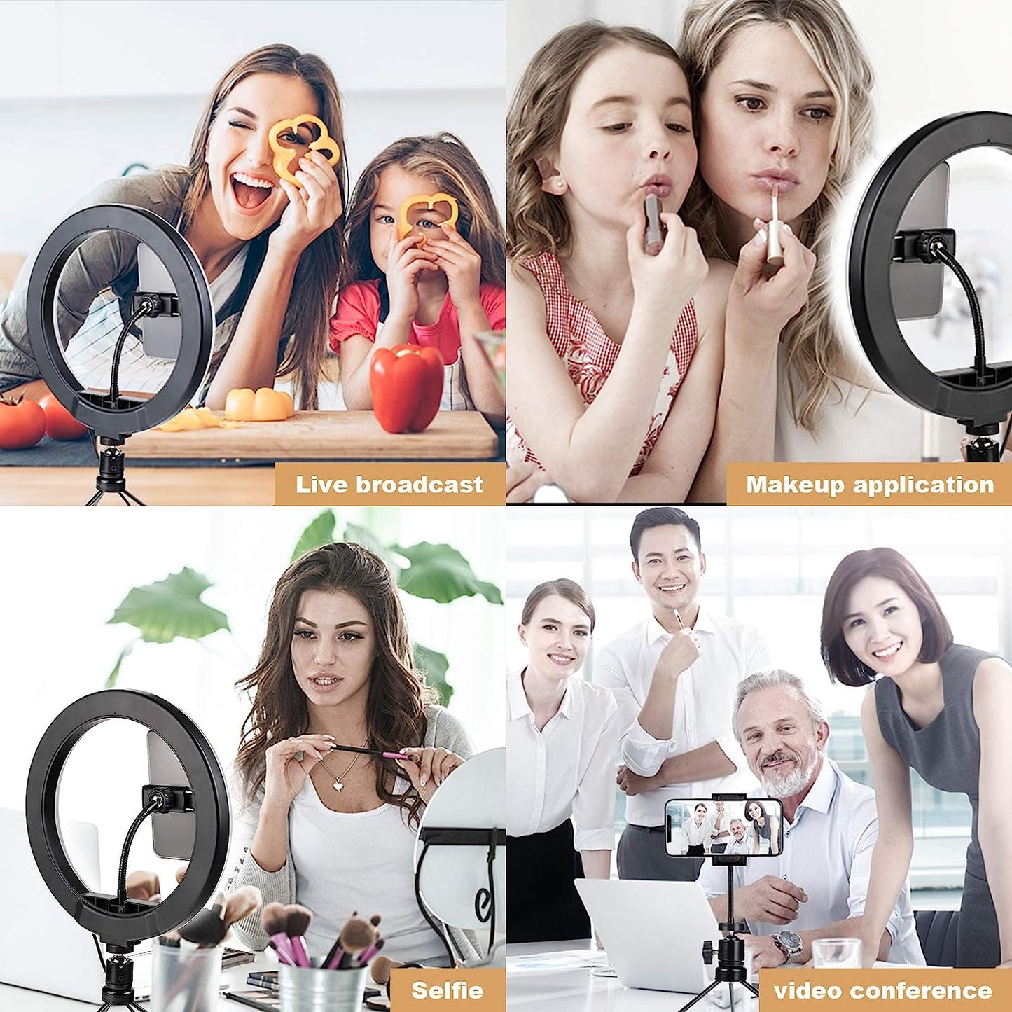 HPUSN 10" Desktop Selfie Ring Light with Tripod Stand & Phone Holder, Dimmable Desk LED Makeup Ring Light for Photography, Shooting with 3 Light Modes,Compatible with Iphone & Android  HPUSN   