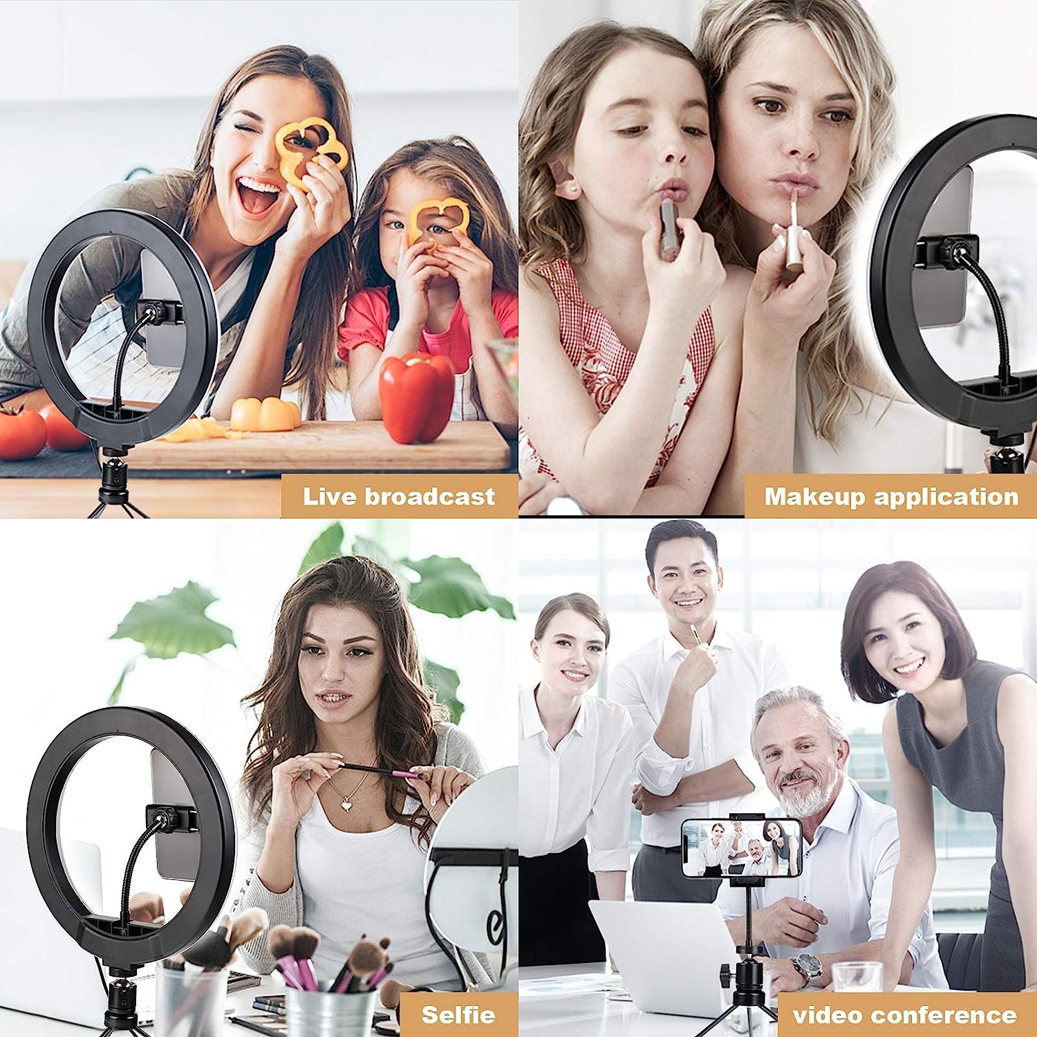 HPUSN 10" Desktop Selfie Ring Light with Tripod Stand & Phone Holder, Dimmable Desk LED Makeup Ring Light for Photography, Shooting with 3 Light Modes,Compatible with Iphone & Android  HPUSN   