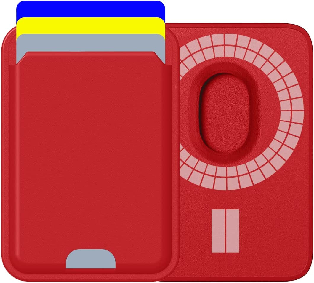 Magnetic Card Holder Designed for Magsafe Wallet, Designed for Iphone 12 13 14 15 Pro Max Mini, Highimitation Leather, Strong Magnet on Back, Quick Access (3 Cards, Dark Cherry)  Python Trend One 3 Cards, Red  