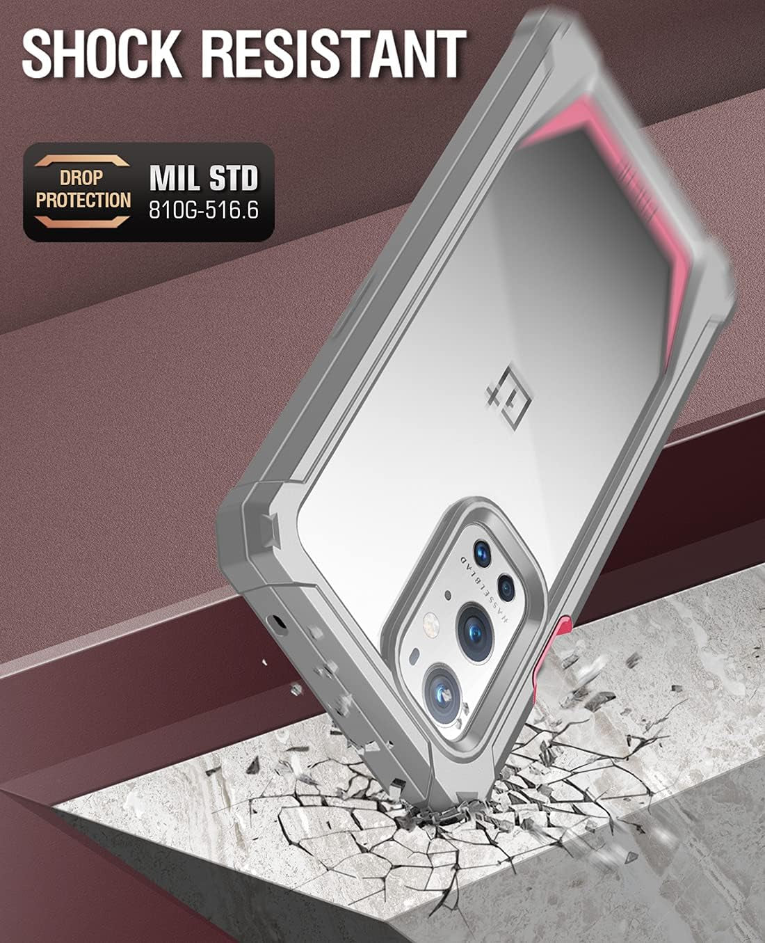 Poetic Guardian Case Designed for Oneplus 9 Pro 5G, Built-In Screen Protector Work with Fingerprint ID, Full Body Hybrid Shockproof Bumper Cover Case, Pink/Clear  Poetic   