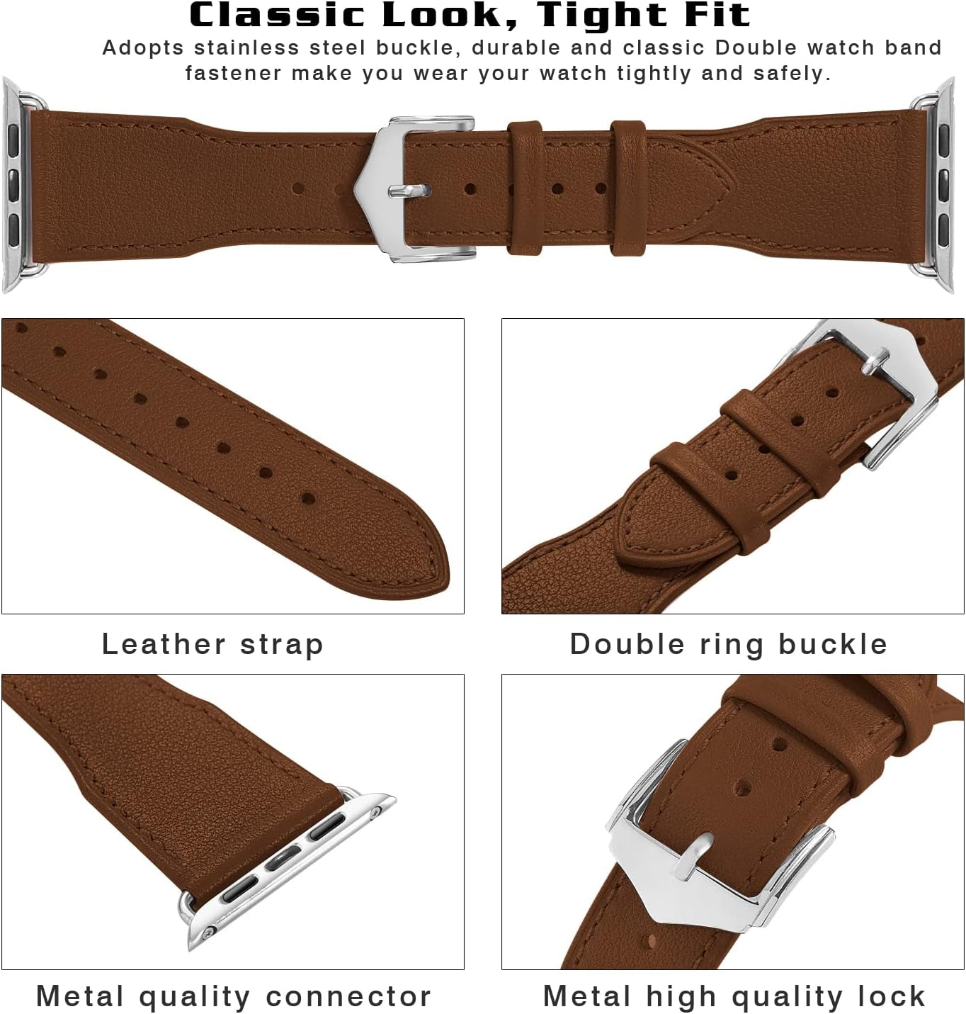 Genuine Leather Watch Bands Compatible with Apple Watch 42Mm 44Mm 45Mm for Men Women Straps Wristband for Iwatch SE & Series 7 6 5 4 3 2 1 Brown Band+Silver Adapter  N-Hocezyg   