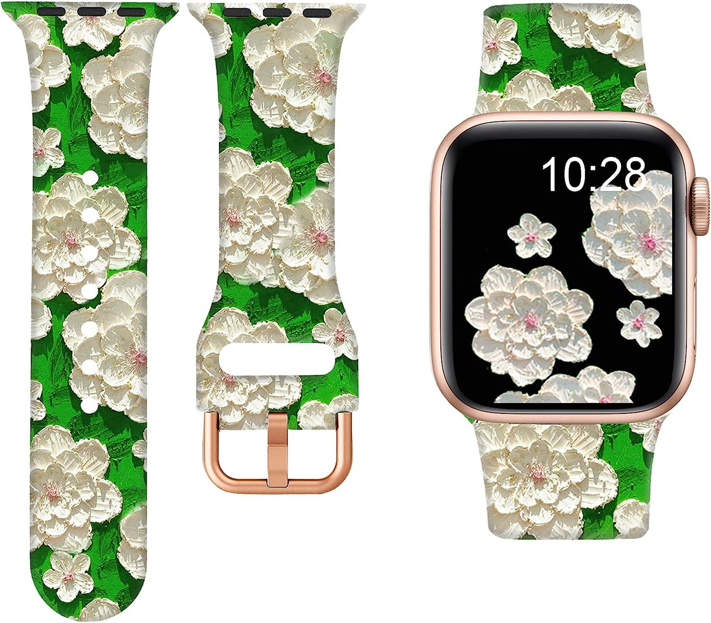 Brigtlaiff Iwatch Bands Compatible with Apple Watch Band 38Mm 40Mm 41Mm for Women Men Girls, Cute Print Soft Silicone Sport Strap Replacement Wristband for Iwatch 8/7/6/5/4/3/2/1/SE  Brigtlaiff White Peony  