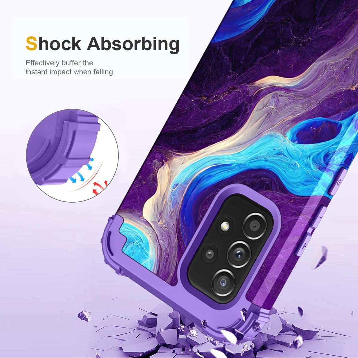 Hocase for Galaxy A53 5G Case, Heavy Duty Shockproof Protection Soft Silicone Rubber Bumper+Hard Plastic Hybrid Protective Case for Samsung Galaxy A53 5G (6.5" Display) 2022 - Blue Purple Marble  Hocase   