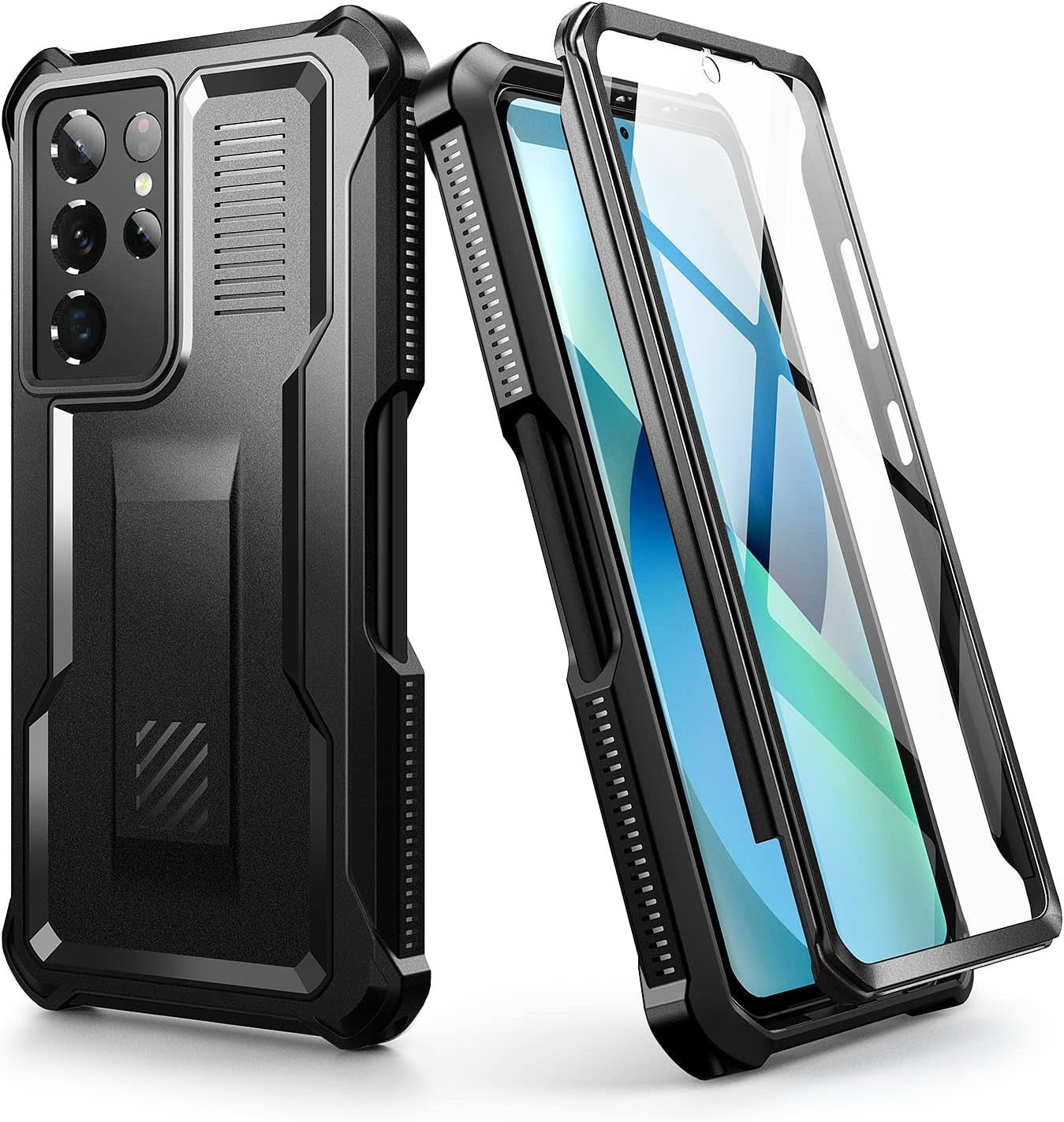 Dexnor for Samsung Galaxy S21 Ultra Case with Screen Protector & S Pen Slot(S Pen Not Included) Dual Layer Cover, 360 Full Body Protective Shockproof Heavy Duty Bumper for S21 Ultra 6.8 Inch-Blue  Dexnor Black  