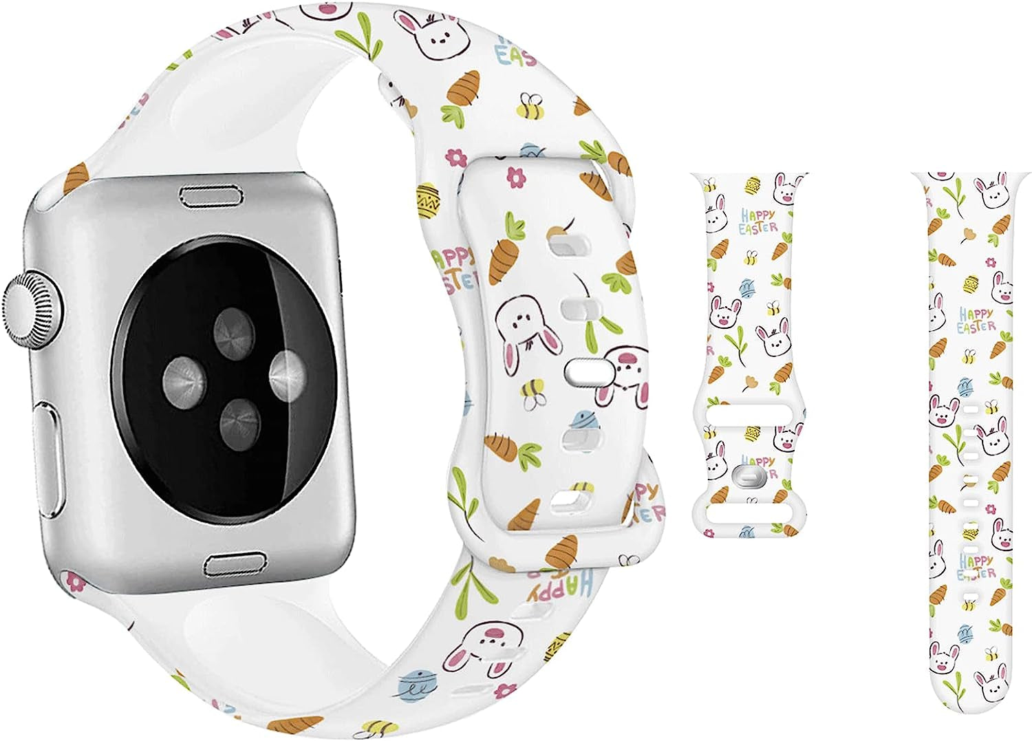 Hi-Yoohere Cute Easter Eggs Bunny Pattern Bands Compatible with Apple Watch 38Mm 40Mm 41Mm S/M, Kids Girls Women Adjustable Soft Silicone Wristband Strap for Iwatch SE & Series 7/6/5/4/3/2/1 (Color 5)  Hi-Yoohere Color 2 42mm/44mm/45mm M/L 