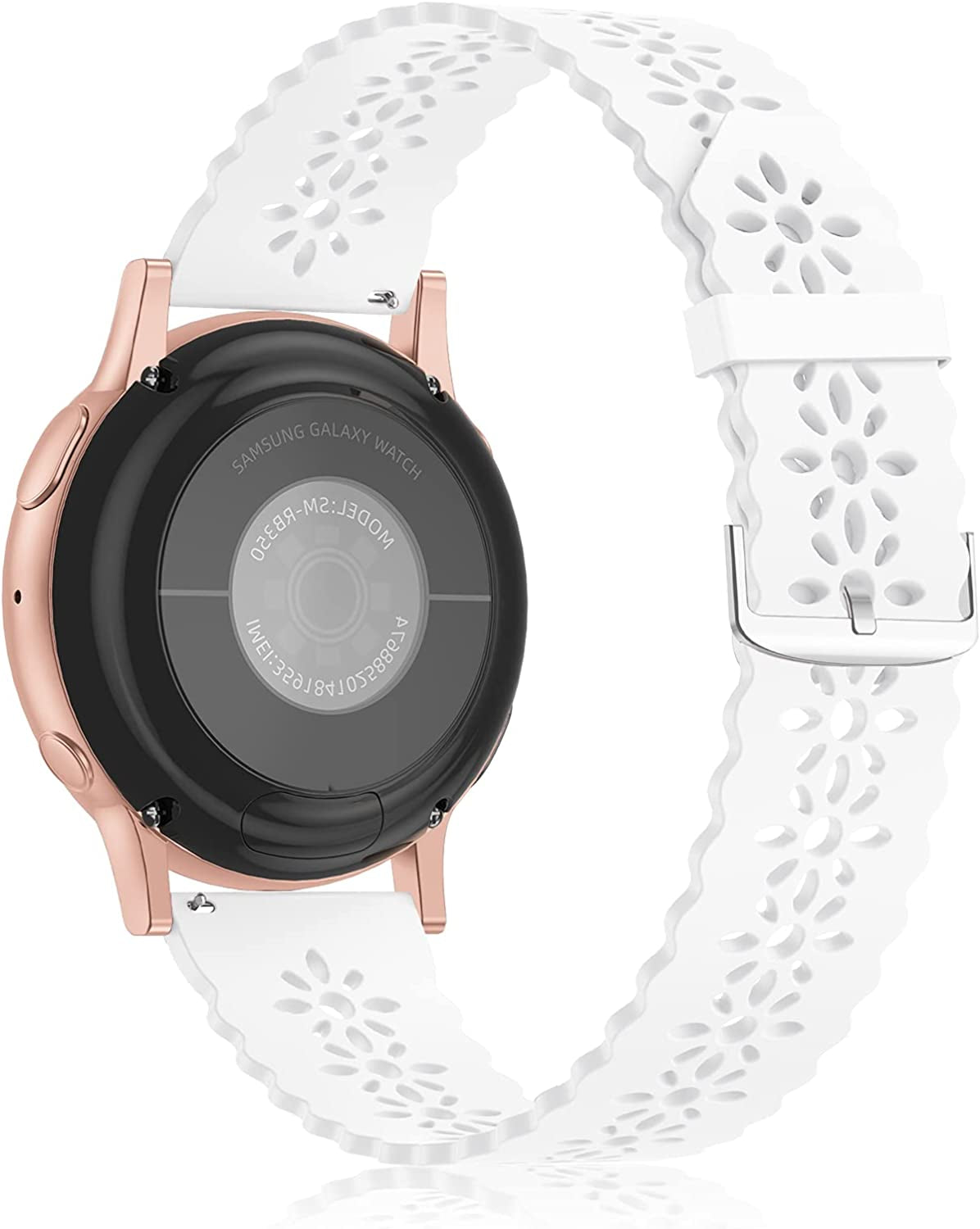 Lace Silicone Band 20Mm Compatible for Samsung Galaxy Watch 4 40Mm 44Mm/Watch 3 41Mm/Active 2 Watch Bands 40Mm 44Mm/Watch 4 Classic 42Mm 46Mm, Slim Bands Soft Smartwatch Strap for Women(Black)  Seizehe White  