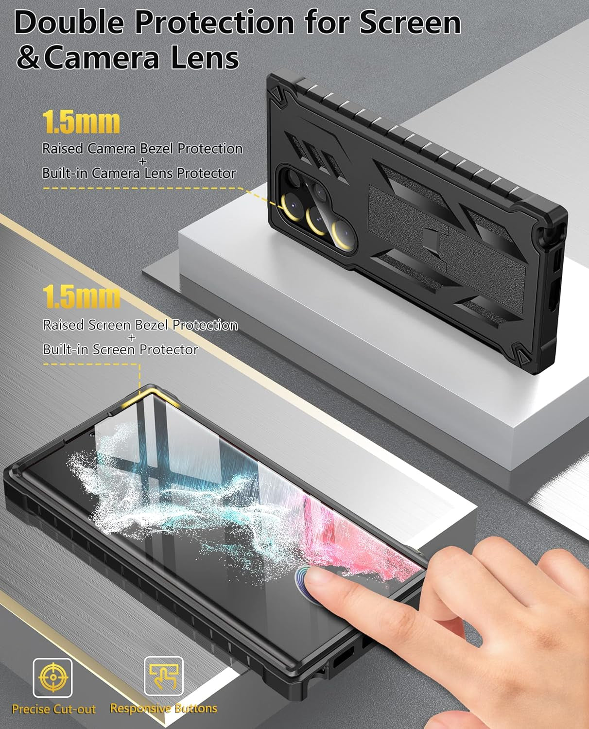 For Samsung Galaxy S22 Ultra Case: Military Grade Drop Proof Rugged Protective S22Ultra 5G Phone Cover with Built-In Screen Protector & Kickstand |Shockproof Bumper Dual Layer 360 Full Protection  SOiOS   