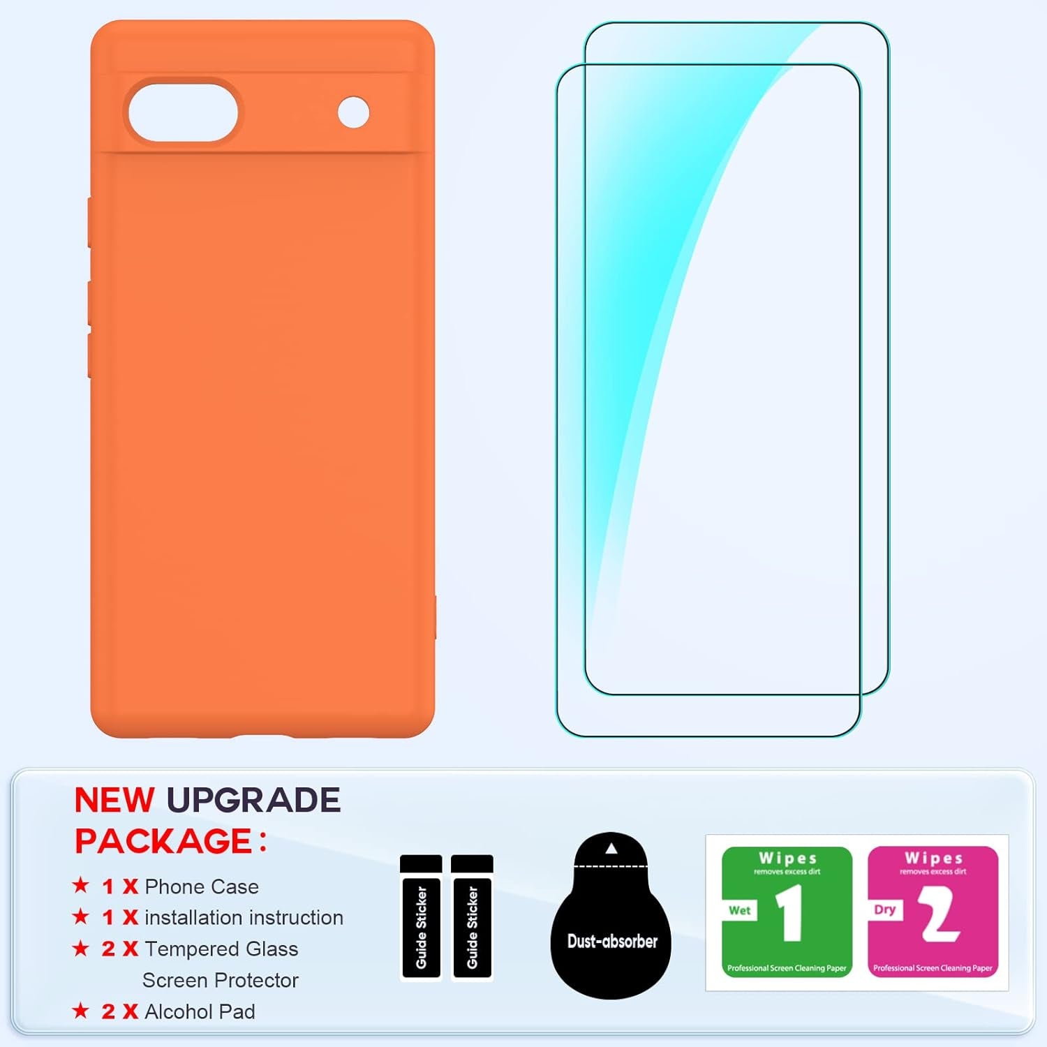 Leyi for Liquid Silicone Google Pixel 6A 5G Case: with 2-Pack Tempered Glass Screen Protectors, Soft Microfiber Liner, Orange  LeYi   
