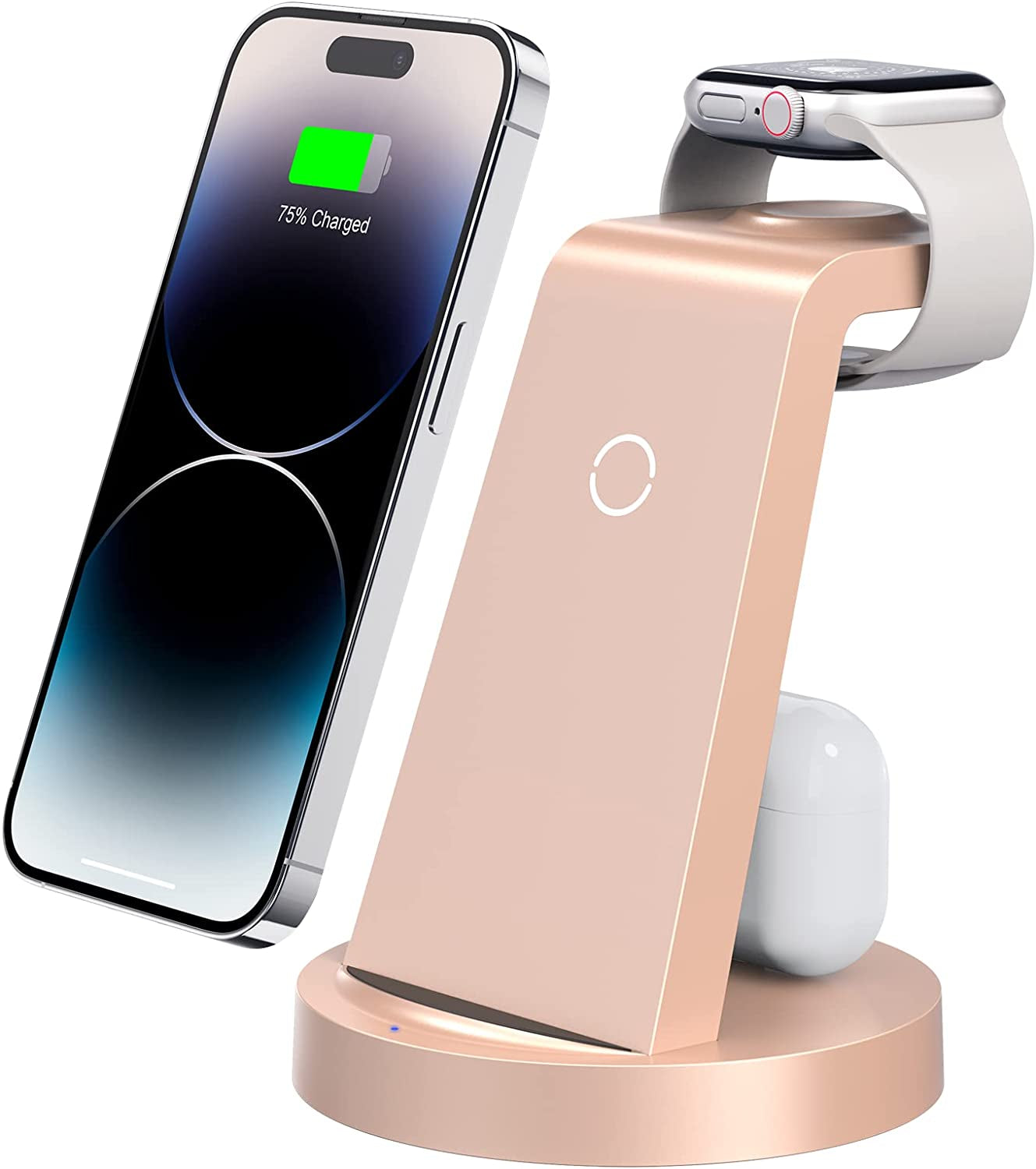 3 in 1 Charging Station for Iphone, Wireless Charger for Iphone 14 13 12 11 X Pro Max & Apple Watch - Charging Stand Dock for Airpods  Anlmz Rose  