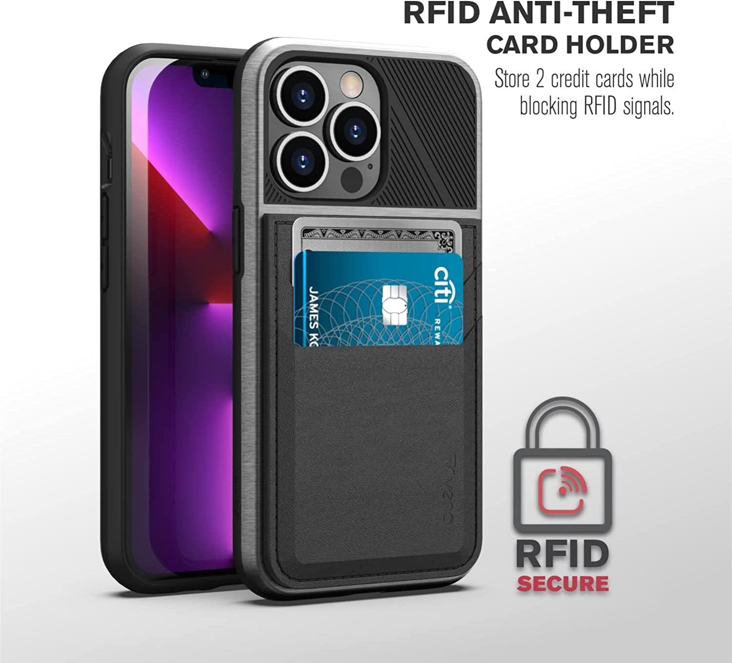 VENA Legacy Card Holder Wallet Case Compatible with Apple Iphone 13 Pro (6.1"-Inch), (Compatible with Magsafe, RFID Anti-Theft) Slim Profile Card Slot Cover with Kickstand - Space Gray  Vena   