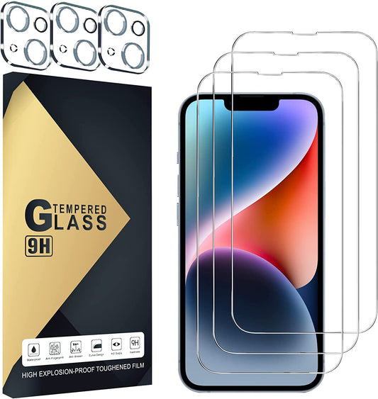 CWQZGUF JXJ 3 Pack Tempered Glass for Iphone 14 6.1 Inch, 3 Pack Camera Lens Screen Protector, 9H Hardness, Case Friendly, Case Friendlyanti-Scratch, Touch Sensitive, HD Clear Film for Iphone 14  JXJ-nsm14   