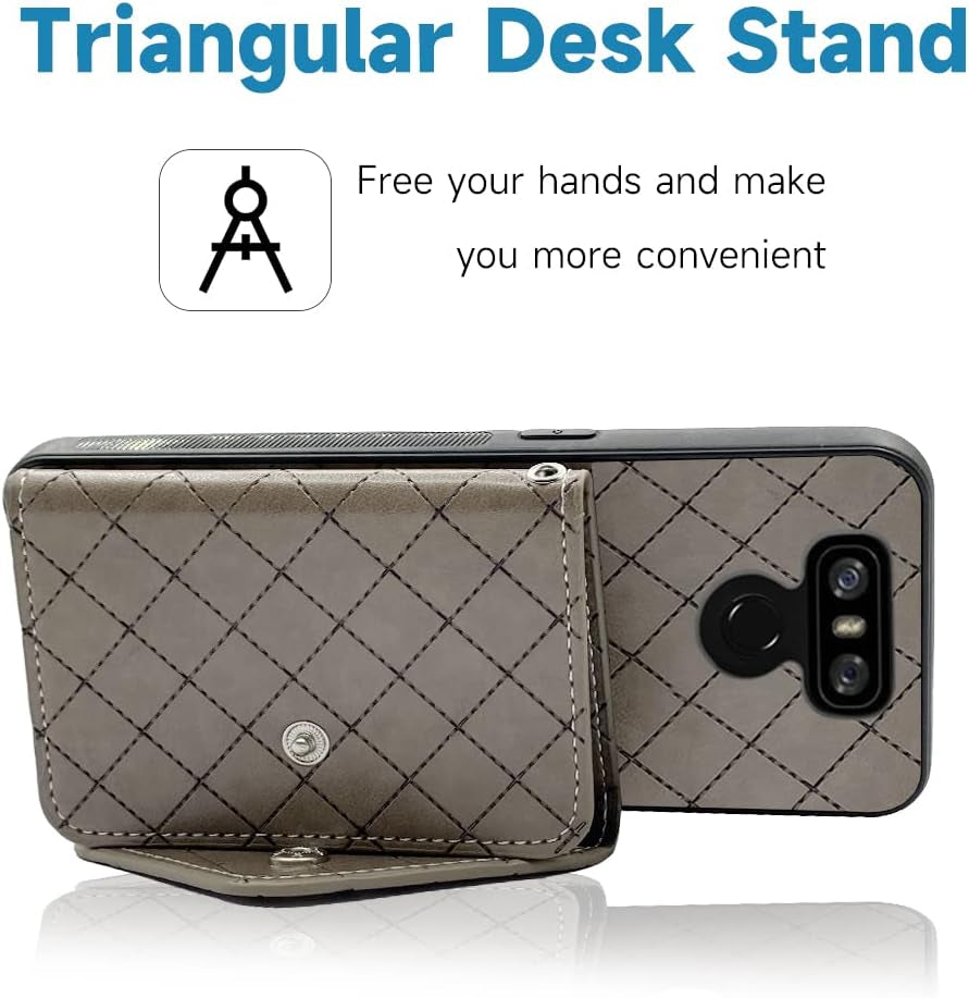 ELISORLI Compatible with LG G6 Wallet Cover with Crossbody Shoulder Strap Stand Leather Credit Card Holder Lanyard Phone Cover for LGG6 Thinq LG6 Thin Q G 6 plus G6+ 6G VS988 H872 Women Girl Grey  ELISORLI   