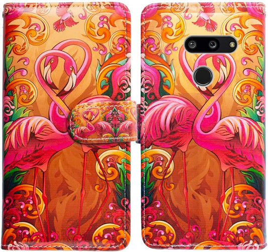 Bcov LG G8 Thinq Case,Lg G8 Case, Pink Feathers Flamingos Leather Flip Case Wallet Cover with Card Slot Holder Kickstand for LG G8 Thinq 2019  Bcov   