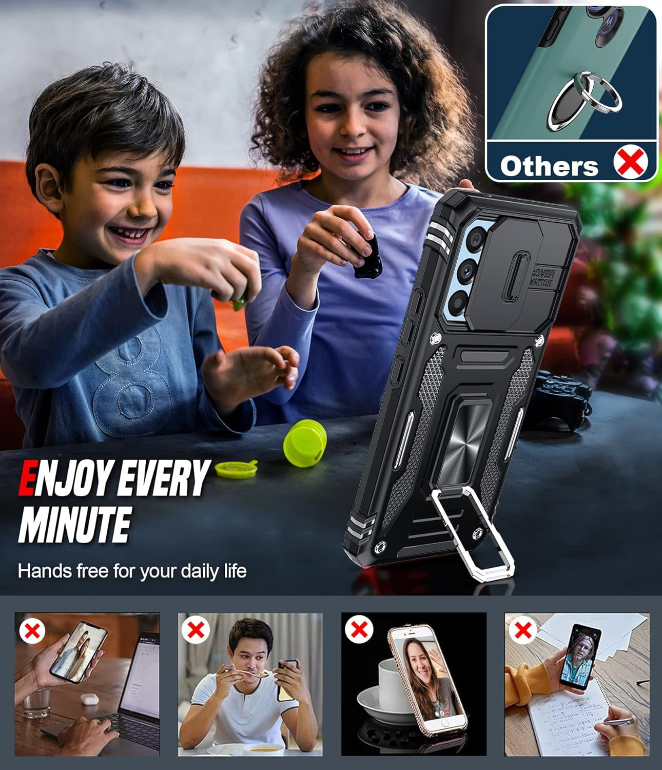 Leyi for Galaxy A53 5G Case: Galaxy A53 5G Case with Slide Camera Cover + [2 Packs] Screen Protector, 360 Full Body Military-Grade Phone Case with Upgrade Kickstand for Galaxy A53 5G, Black  LeYi   