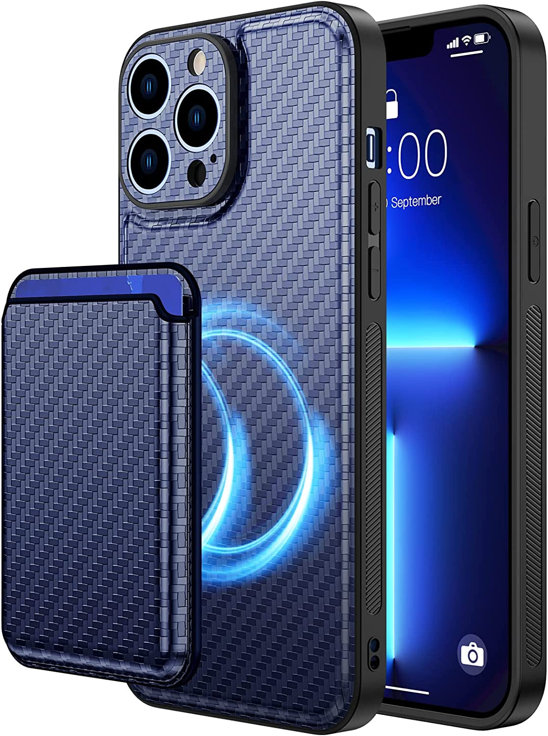 Ruky Iphone 13 Pro Max Wallet Case, Compatible with Magsafe 2 in 1 Detachable Card Holder Cover with Magnetic Heavy Duty Protective Boys Men Phone Case for Iphone 13 Pro Max 6.7", Red  Ruky Light Blue  