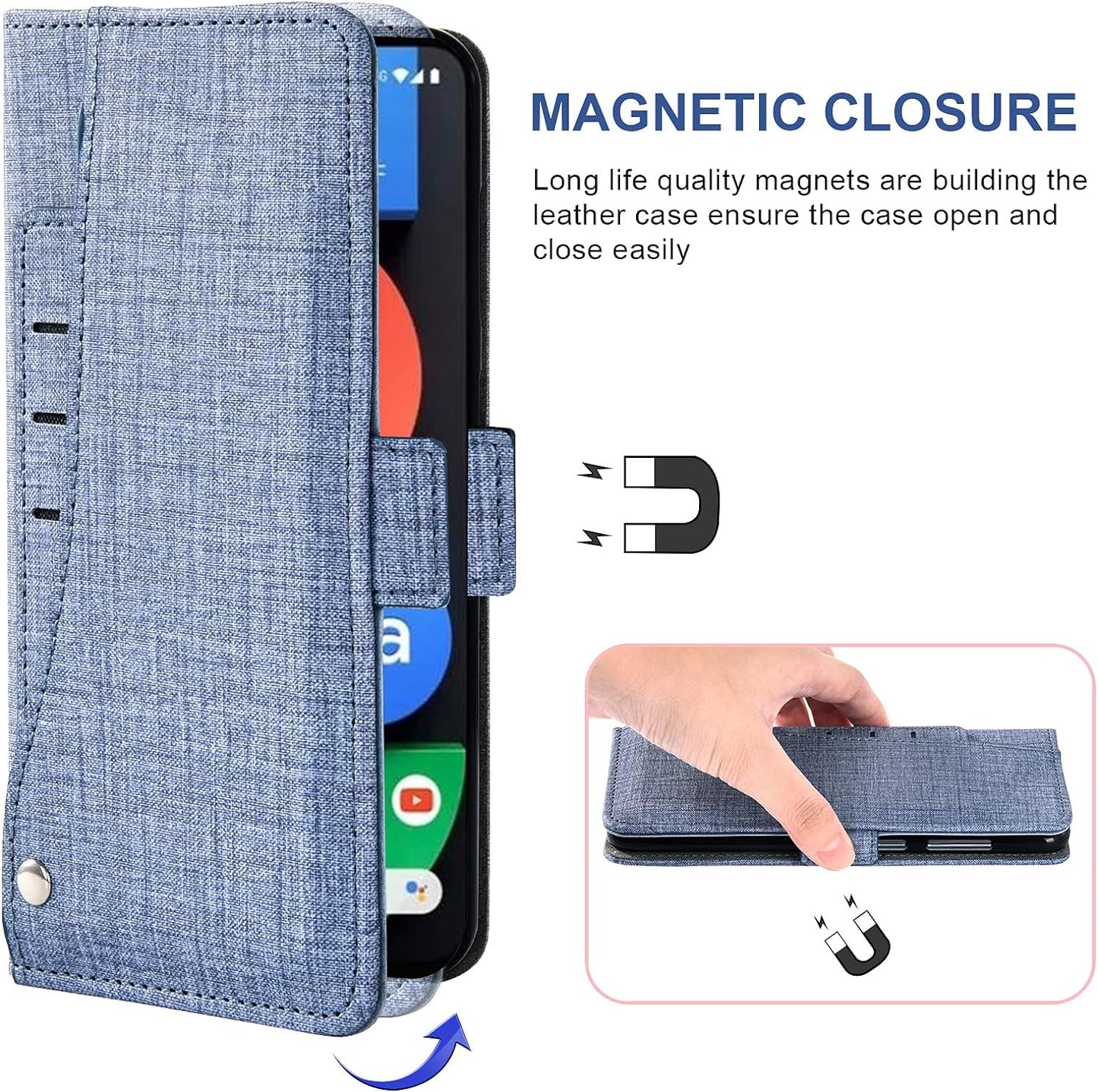 Asuwish Compatible with Google Pixel 4A 5G 6.2 Wallet Case Tempered Glass Screen Protector and Flip Cover Card Holder Stand Cell Phone Cases for Pixel4A5G UW Pixel4A 5G Pixle A4 G5 4A5G Women Men Blue  Asuwish   