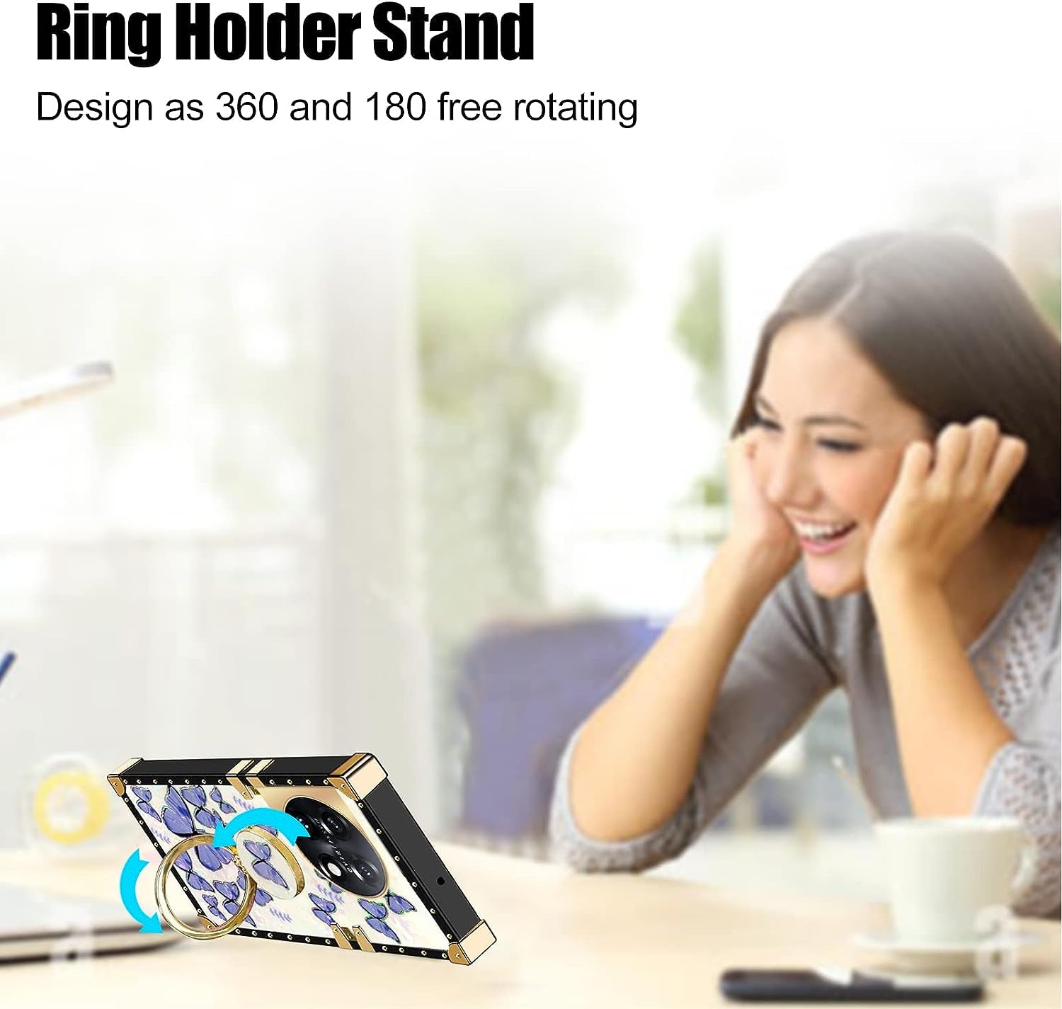 Kudini for Oneplus 11 Phone Case, Oneplus 11 5G Case for Women, Cute Square Glitter Girly Bling Stylish Retro Shock Soft TPU Protective Cover with Ring Kickstand for Oneplus 11 5G (Purple Butterfly)  KuDiNi   