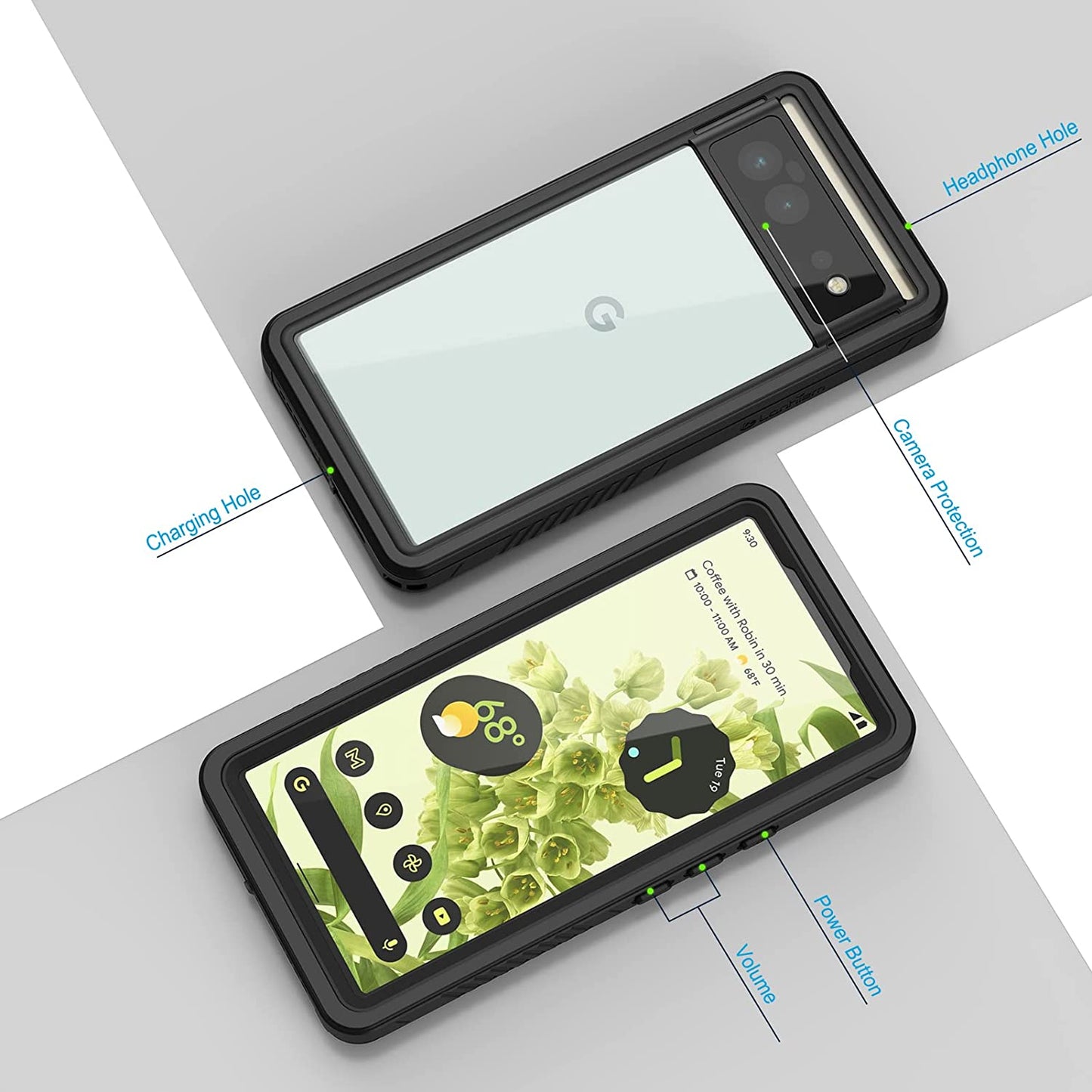 Lanhiem Pixel 6 Case, IP68 Waterproof Dustproof Case with Built-In Screen Protector, Rugged Full Body Shockproof Phone Cover for Google Pixel 6, Black/Clear  Lanhiem   