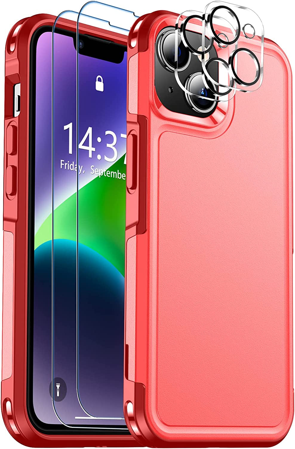 SPIDERCASE for Iphone 14 Case, [10 FT Military Grade Drop Protection][Non-Slip] [2+Tempered Glass Screen Protector][2+Tempered Camera Lens Protector] Heavy Duty Full-Body Shockproof Case, Black  SPIDERCASE Red  