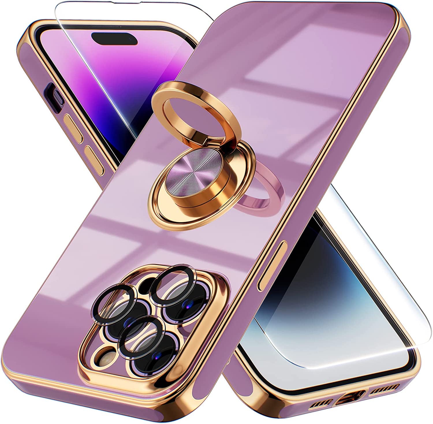 Choiche Compatible for Iphone 14 plus Case Cute, Women Clear Glitter Bling Sparkly Case, [2 X Diamond Camera Lens Protectors] [2 X Tempered Glass Screen Protectors] 6.7-Inch (Glitter Black)  Choiche Lavender Iphone 14 Pro Max 
