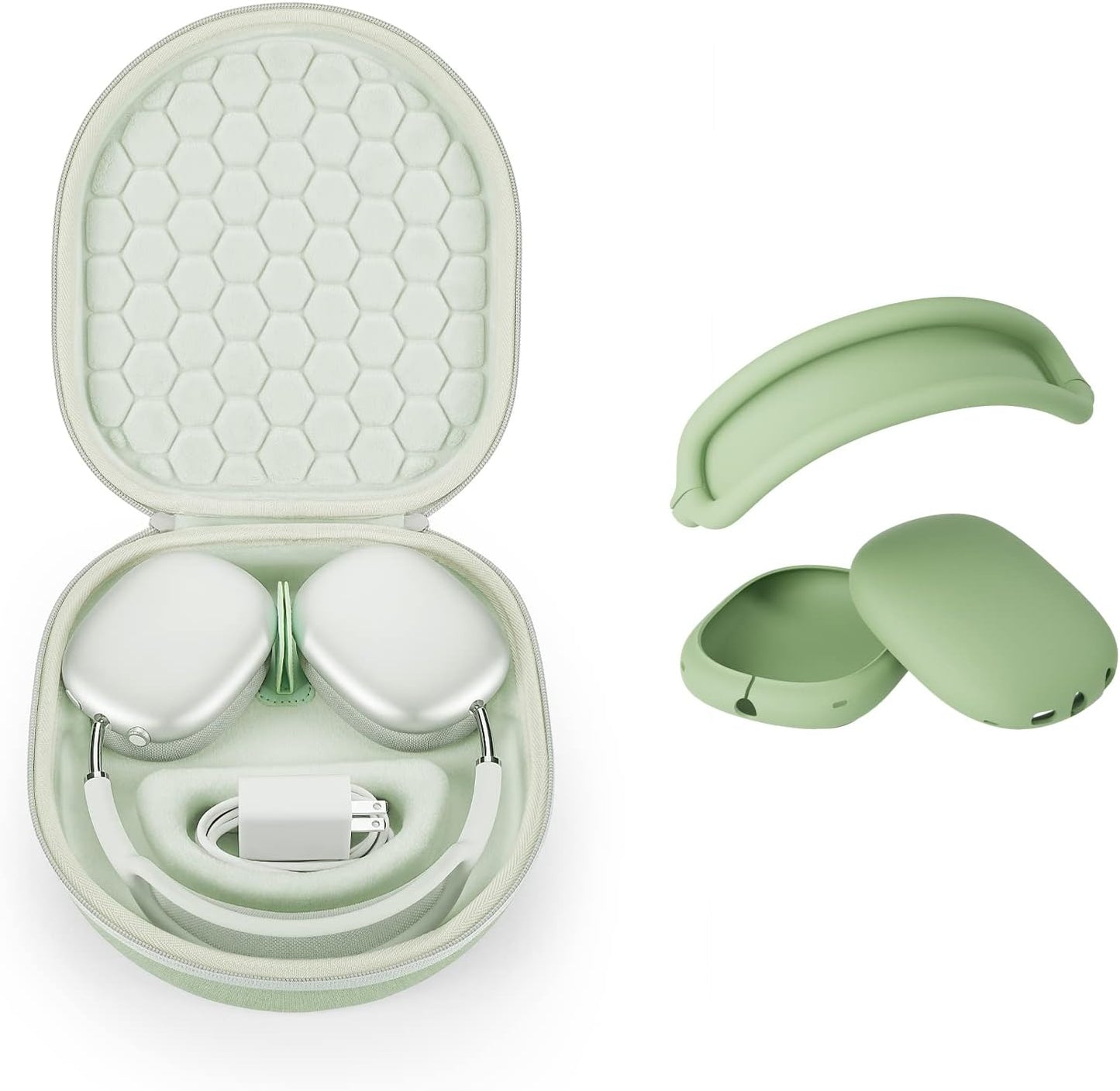 Smart Case for Apple Airpods Max Supports Sleep Mode, Hard Organizer Portable Carry Travel Cover Storage Bag (Black)  Yinke Green Combo Set  