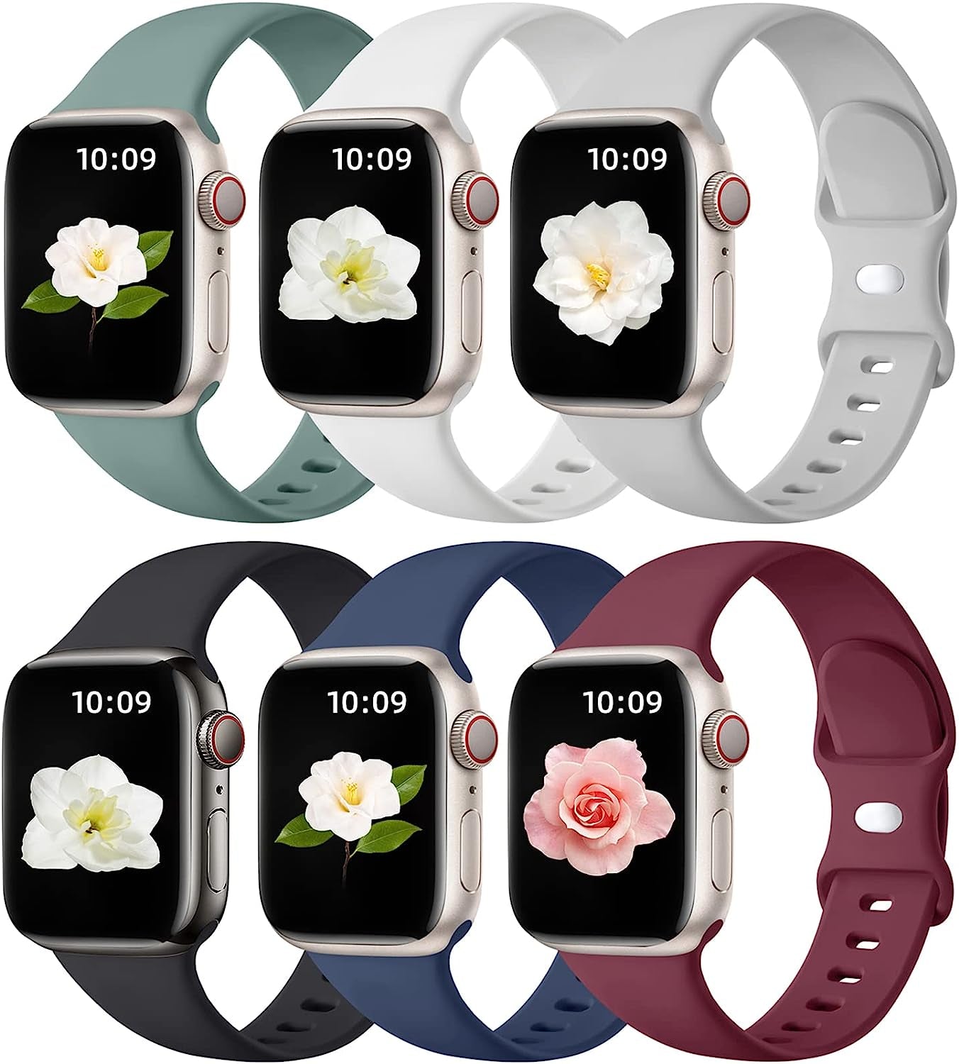 Maledan 6 Pack Bands Compatible for Apple Watch Band 45Mm 41Mm 40Mm 38Mm 44Mm 42Mm 49Mm Women Men, Breathable Silicone Sport Strap Design for Apple Watch Ultra Iwatch Series 8 7 6 5 4 3 2 1 SE Band  Maledan Gray/ Navy Blue/ Black/ Pine Green/ Wine Red/ White 42mm/44mm/45mm/49mm 