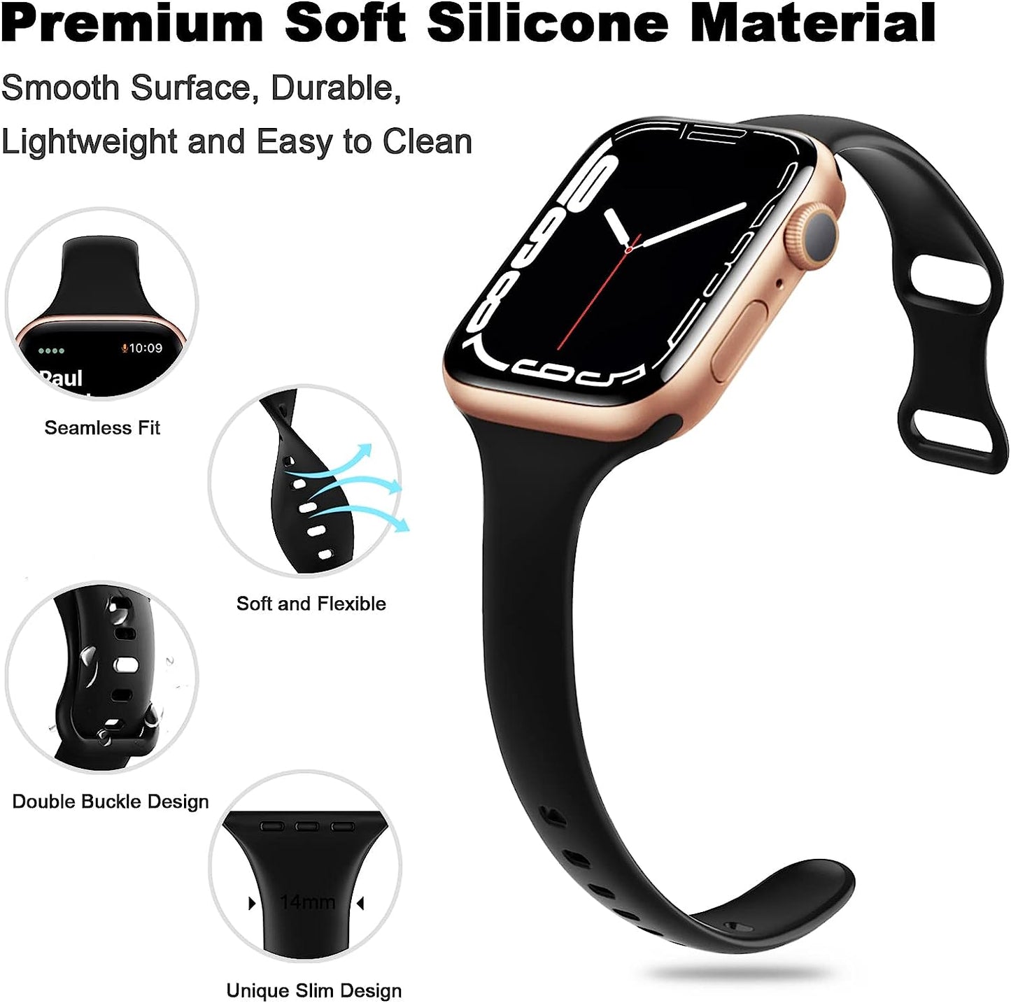 6 Pack Slim Sport Band Compatible for Apple Watch Band 38Mm 42Mm 40Mm 44Mm 41Mm 45Mm 49Mm,Women Thin Narrow Soft Silicone Replacement Strap Wristband for Iwatch Ultra Series 8 7 6 5 4 3 2 1 SE  ShunDee   