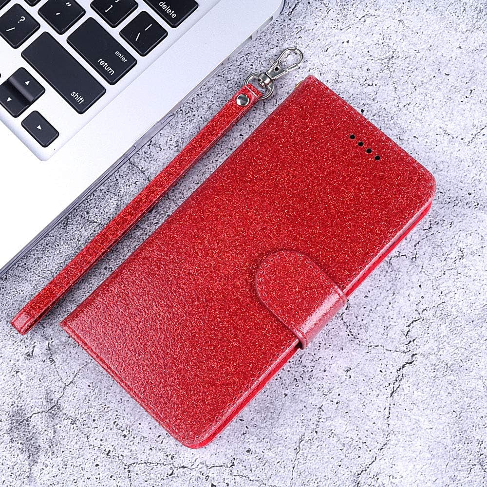 Asuwish Compatible with LG G7 Thinq Glitter Wallet Case and Tempered Glass Screen Protector Holder Slot Stand Phone Cases for LGG7 One G 7 plus LG7 Fit Lg7Thinq 7G Thin Q G7+ G7Thinq Lgg7Thinq Red  Asuwish   