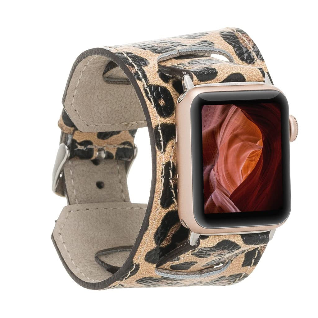 HARDISTON Cuff Watch Band Compatible with Apple 44Mm for Men & Women, Handmade Genuine Leather, Compatible with Iwatch Series 7 6 5 4 3 2 1 SE, Wrist Bracelet Arm Band, Medium/Band-Russet  HARDISTON Band-Leopard iWatch-41mm / Band-Medium 